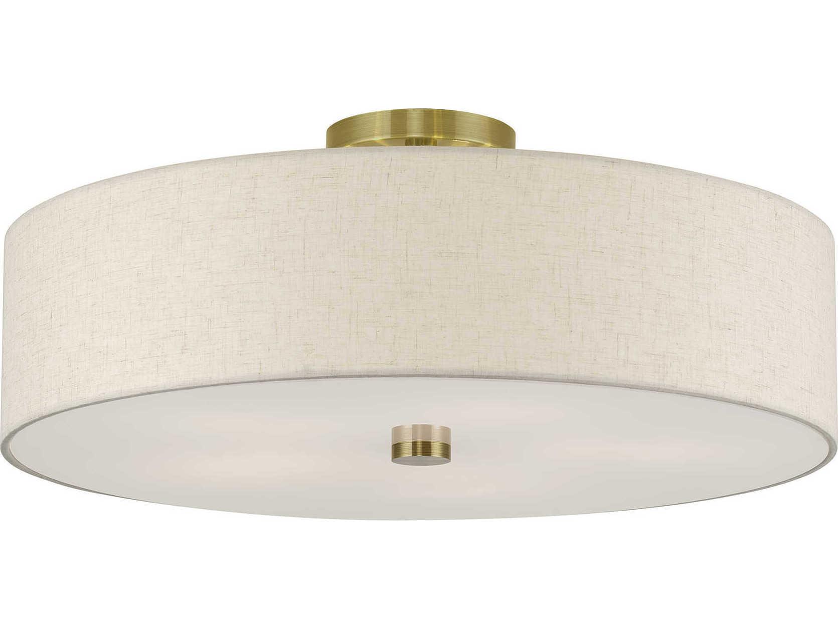 Livex Lighting Monroe 5-Light Antique Brass Drum Semi Flush Mount