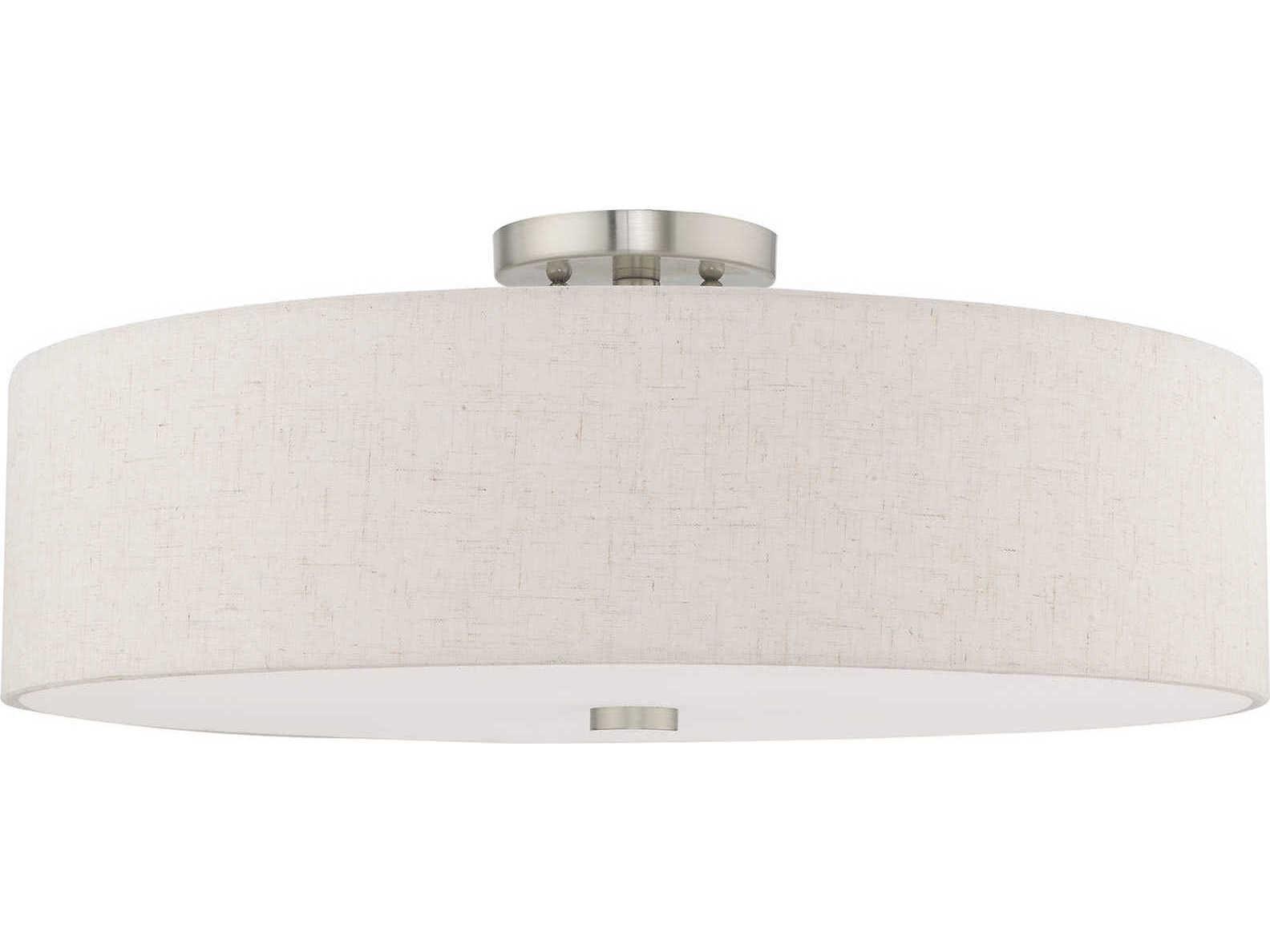 Livex Lighting Meridian Brushed Nickel Drum Round Semi Flush Mount