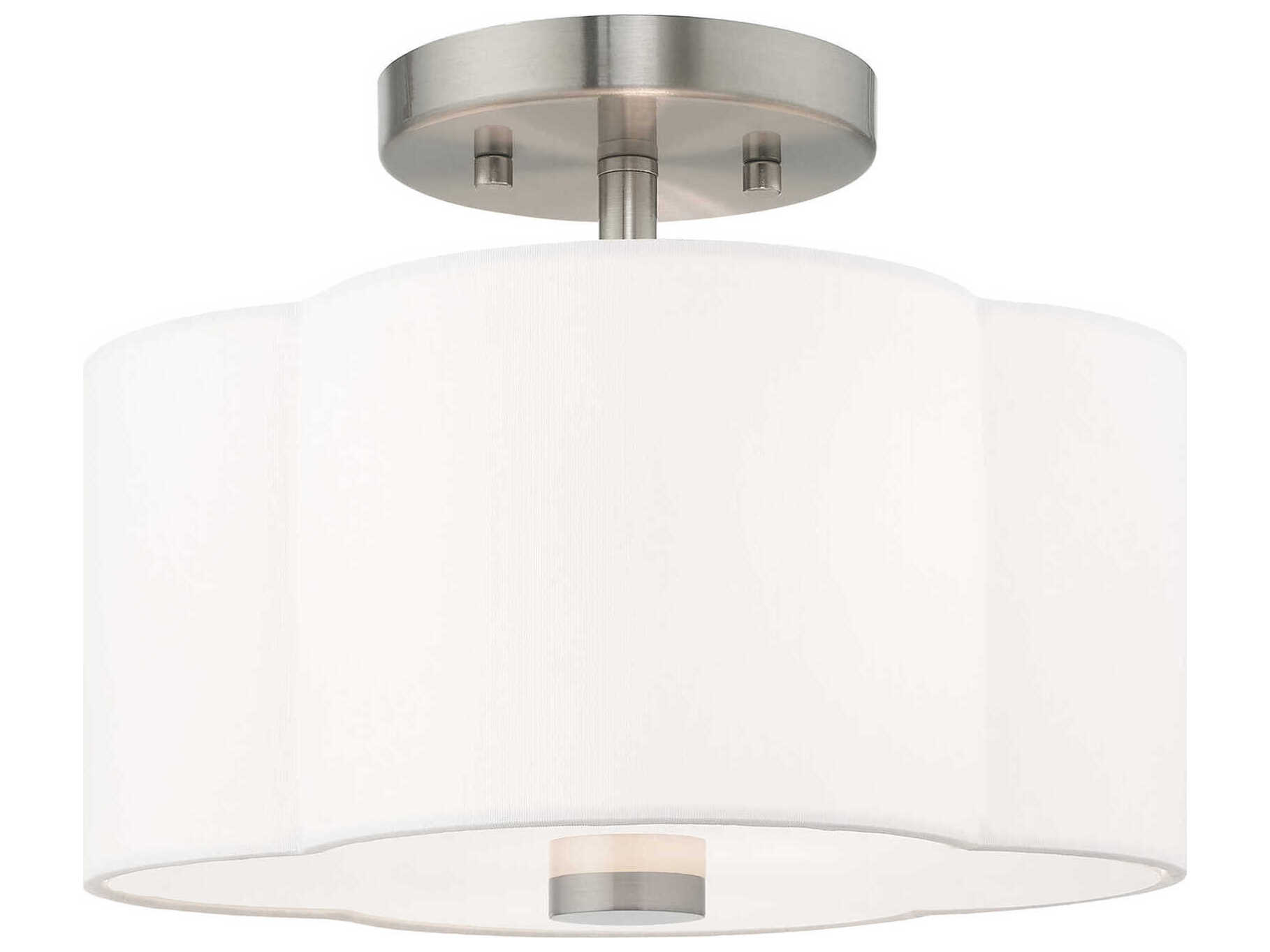 Livex Lighting Chelsea 2-Light Brushed Nickel White Semi Flush Mount