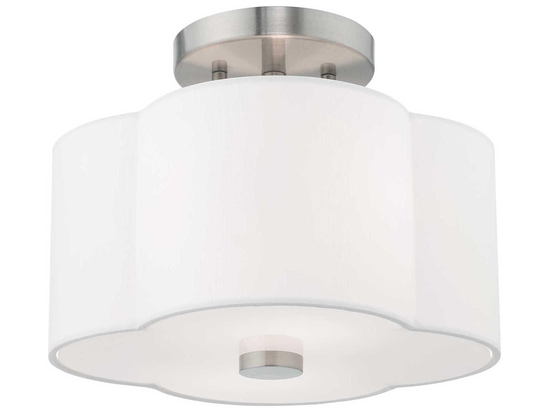 Livex Lighting Chelsea 2-Light Brushed Nickel White Semi Flush Mount