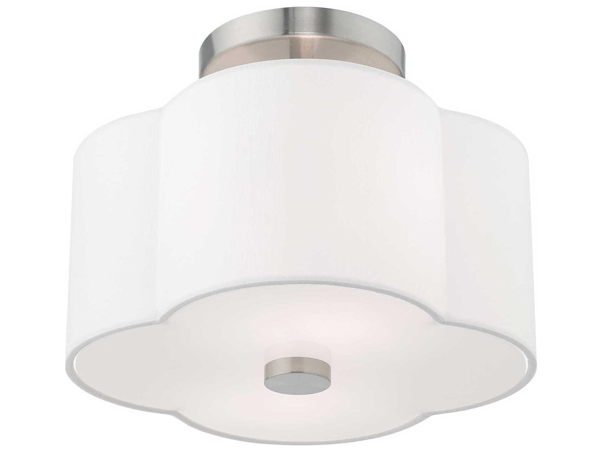 Livex Lighting Chelsea 2-Light Brushed Nickel White Semi Flush Mount