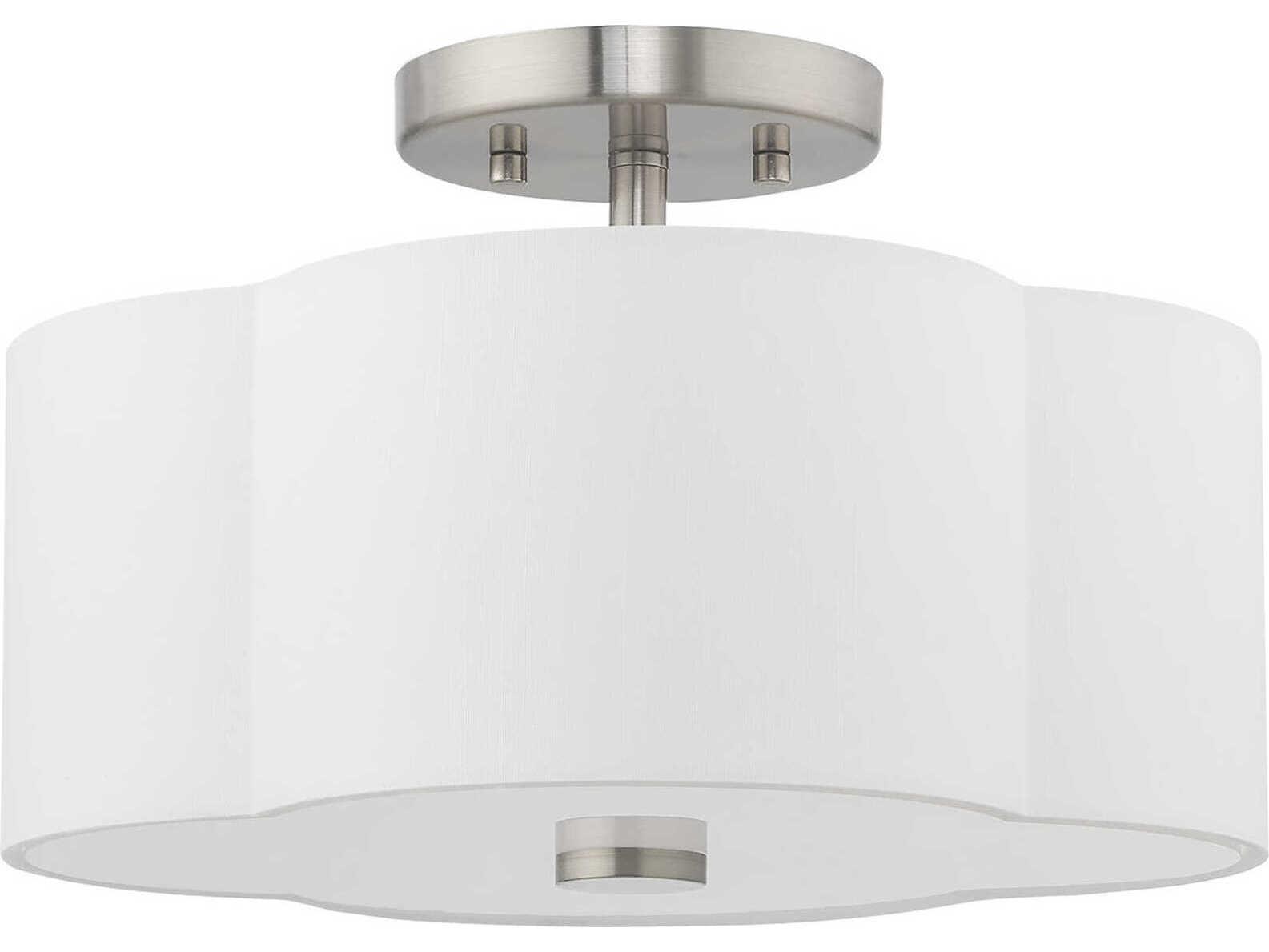 Livex Lighting Chelsea 2-Light Brushed Nickel White Semi Flush Mount