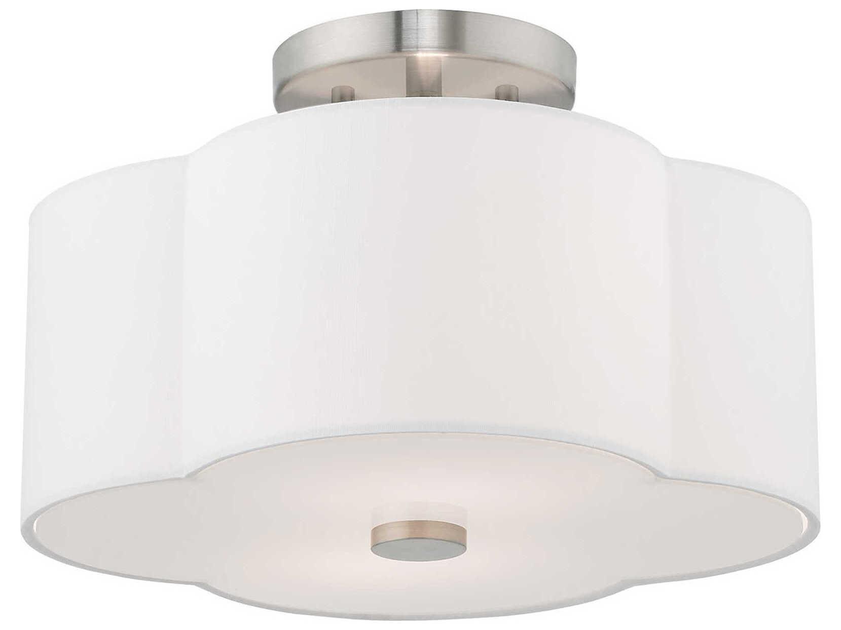 Livex Lighting Chelsea 2-Light Brushed Nickel White Semi Flush Mount