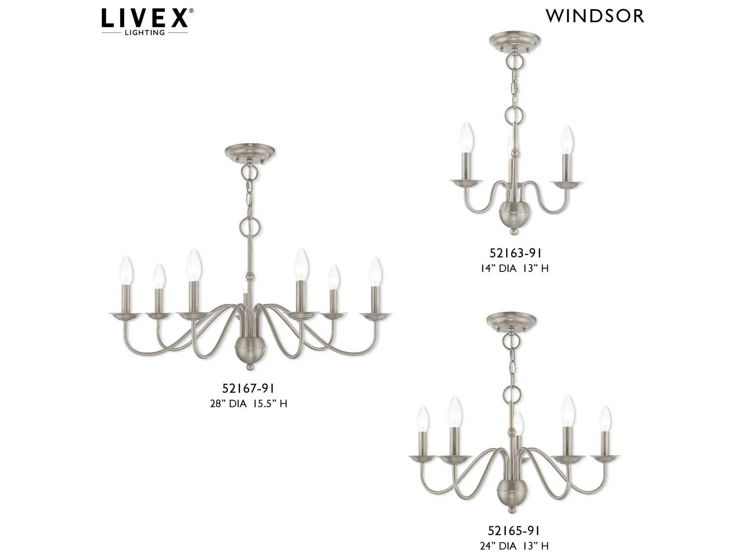 Livex Lighting Windsor 3-Light Brushed Nickel Candelabra Chandelier