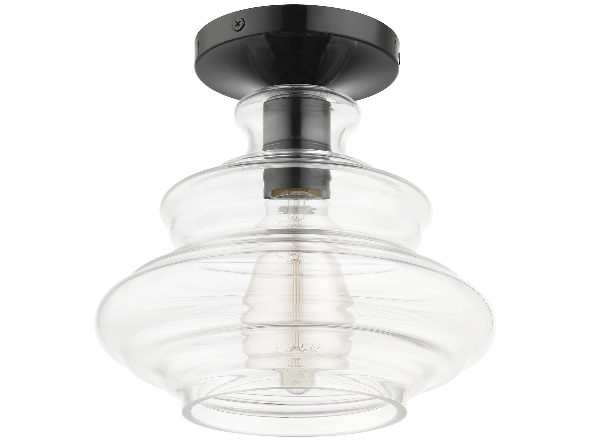 Livex Lighting Everett 1-Light Shiny Black Chrome Glass Semi Flush Mount