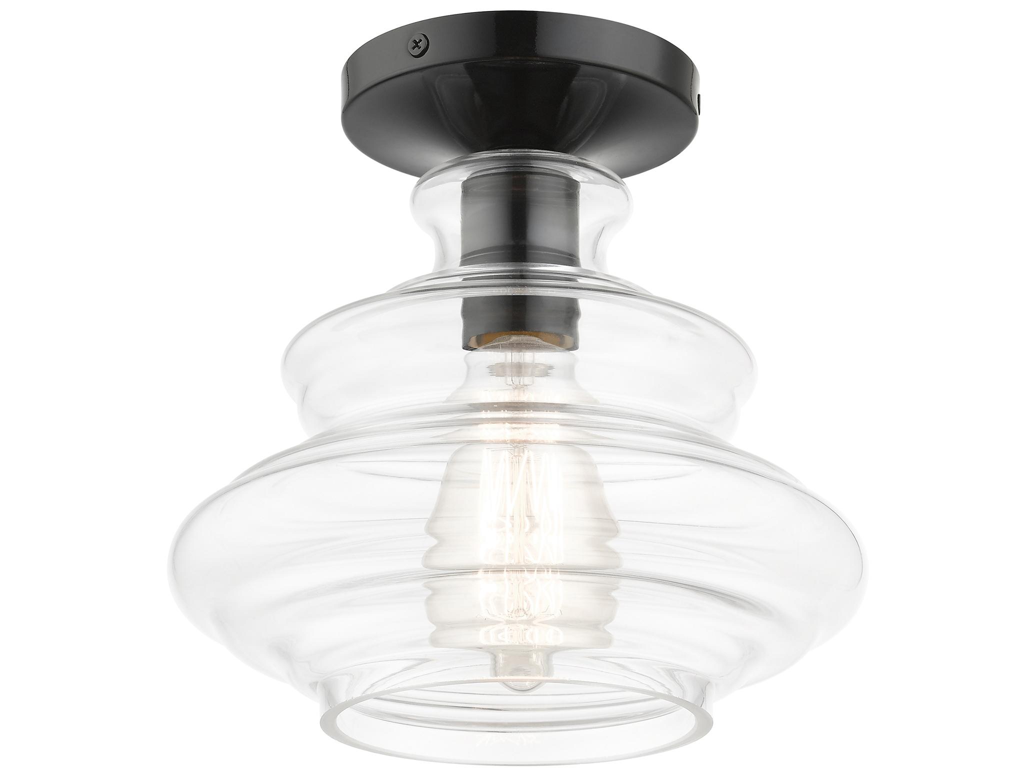 Livex Lighting Everett 1-Light Shiny Black Chrome Glass Semi Flush Mount