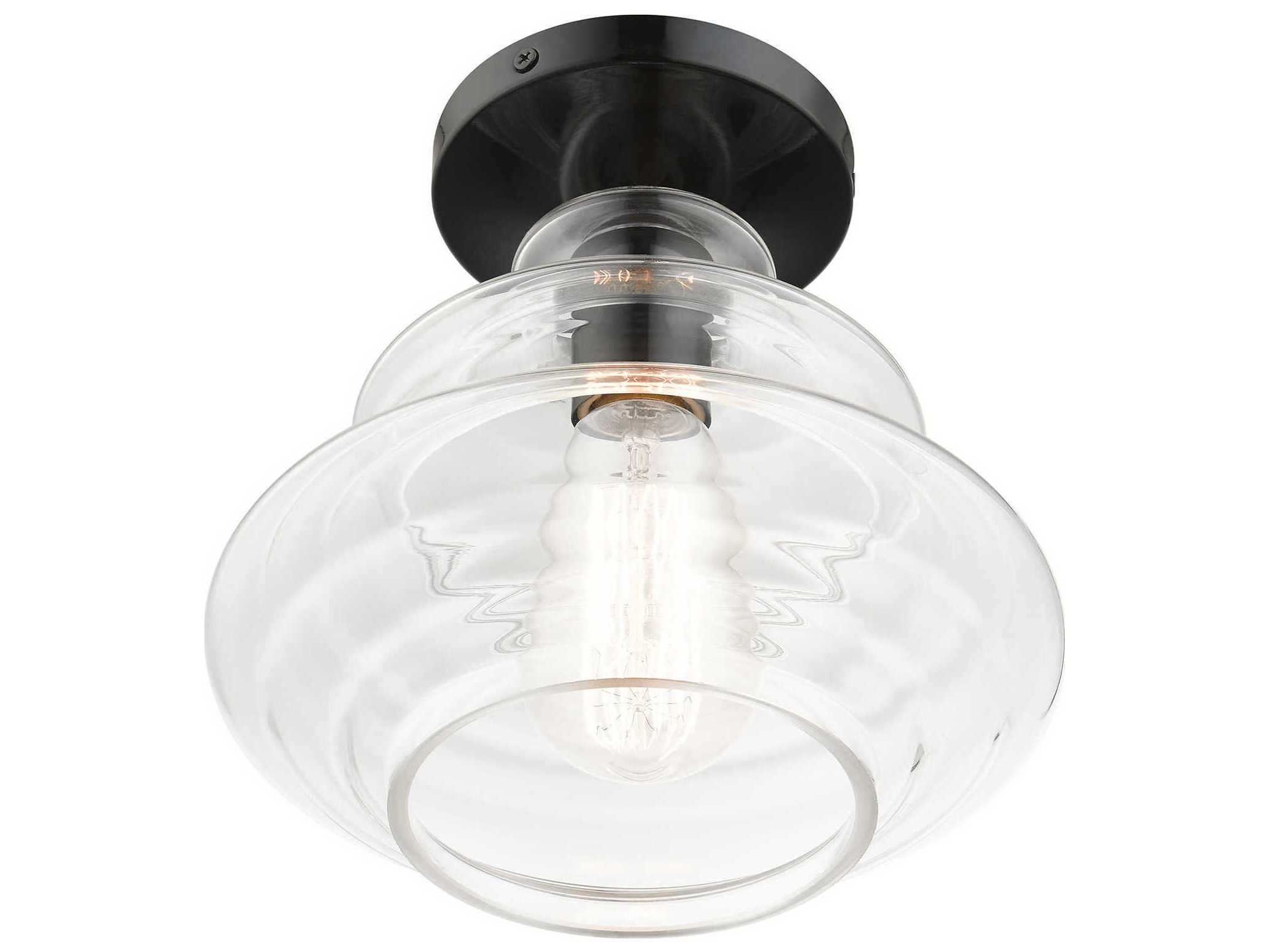Livex Lighting Everett 1-Light Shiny Black Chrome Glass Semi Flush Mount