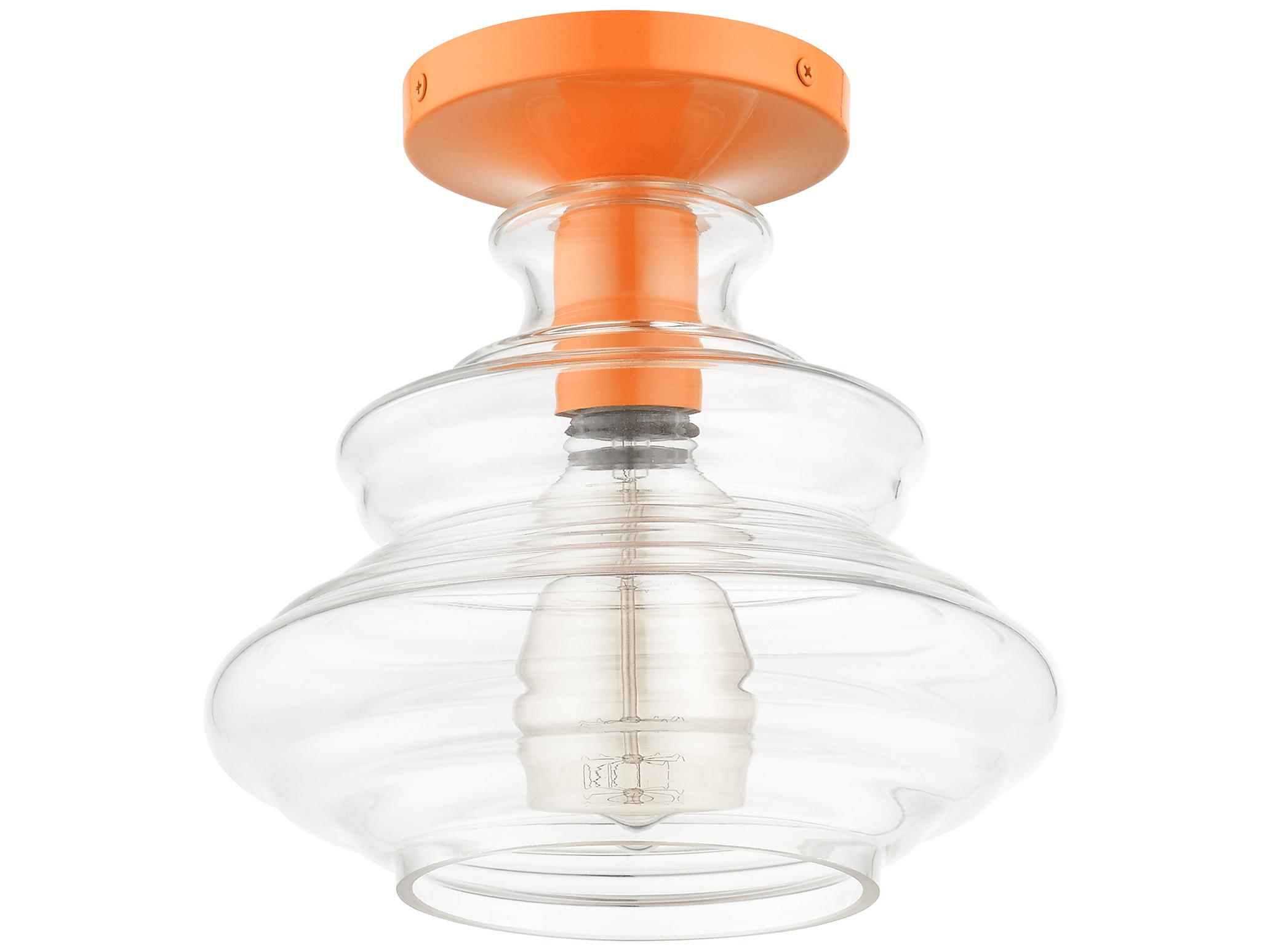 Livex Lighting Everett 1-Light Shiny Orange Glass Semi Flush Mount