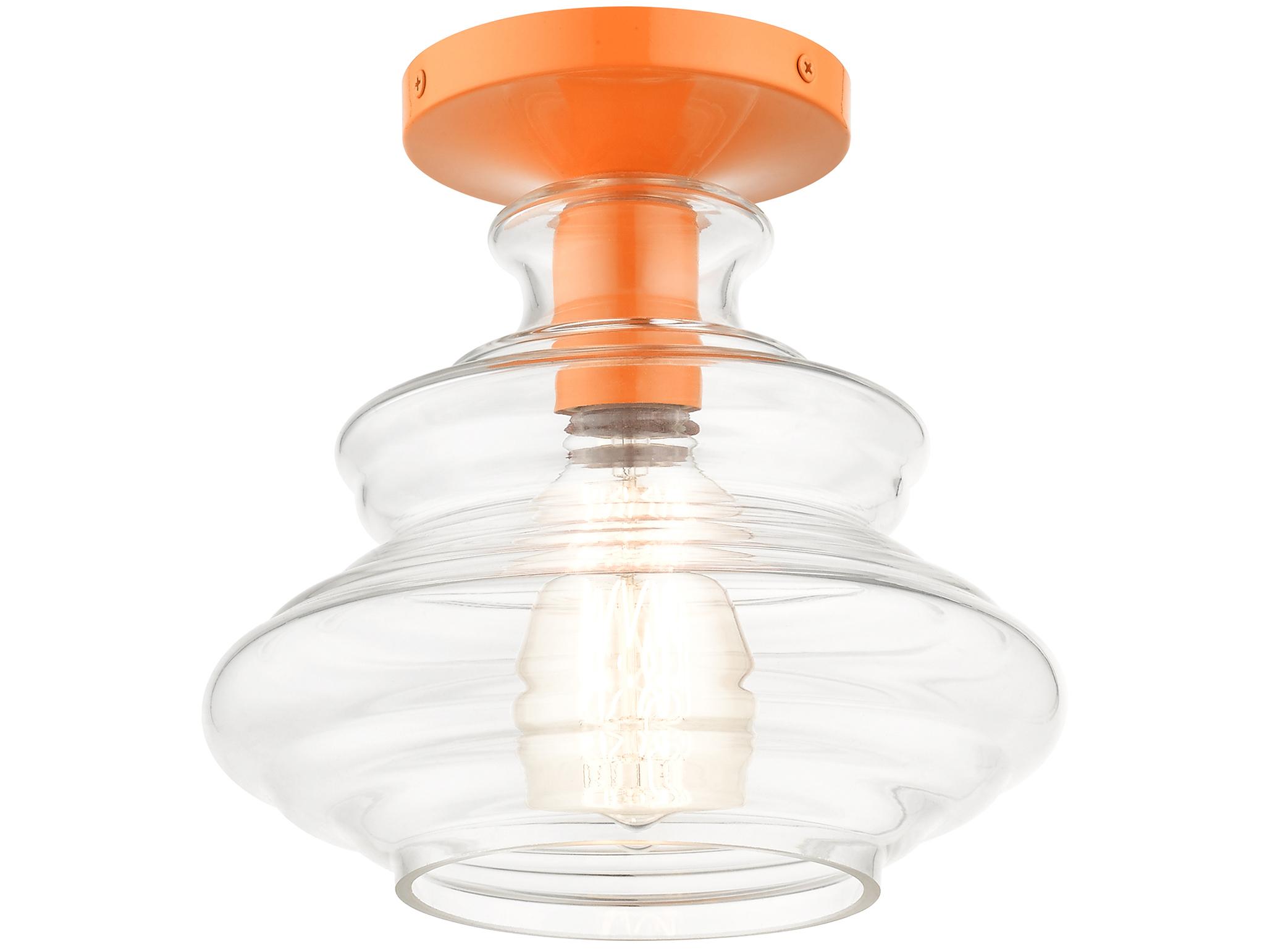 Livex Lighting Everett 1-Light Shiny Orange Glass Semi Flush Mount