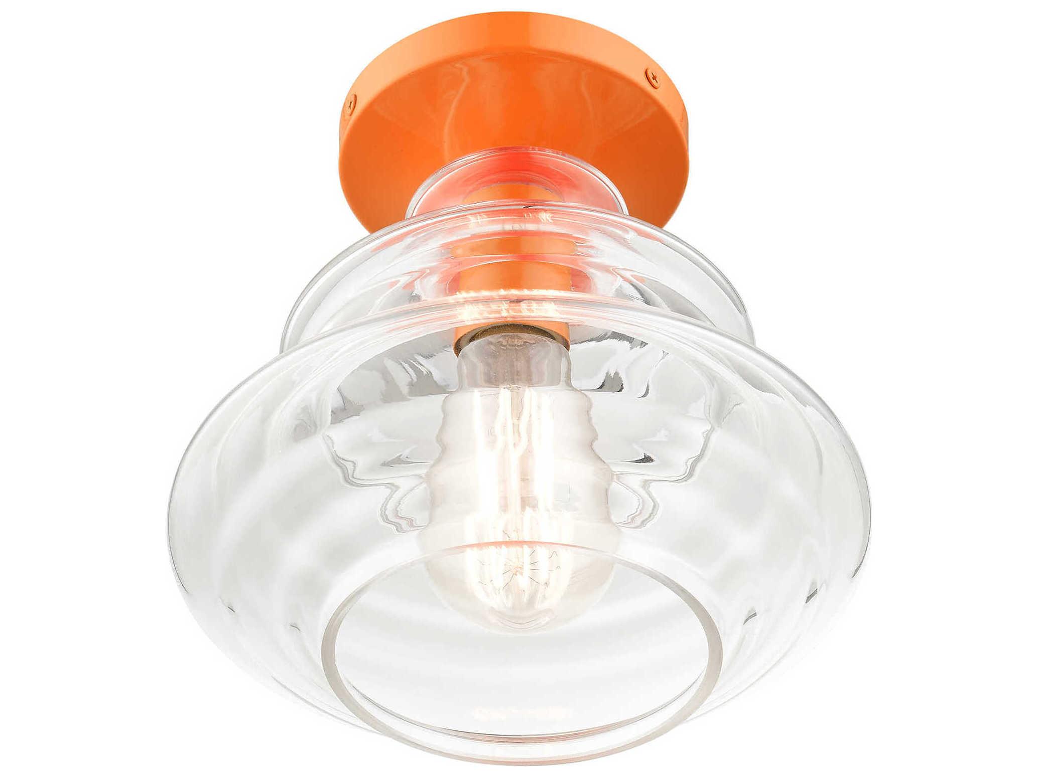 Livex Lighting Everett 1-Light Shiny Orange Glass Semi Flush Mount