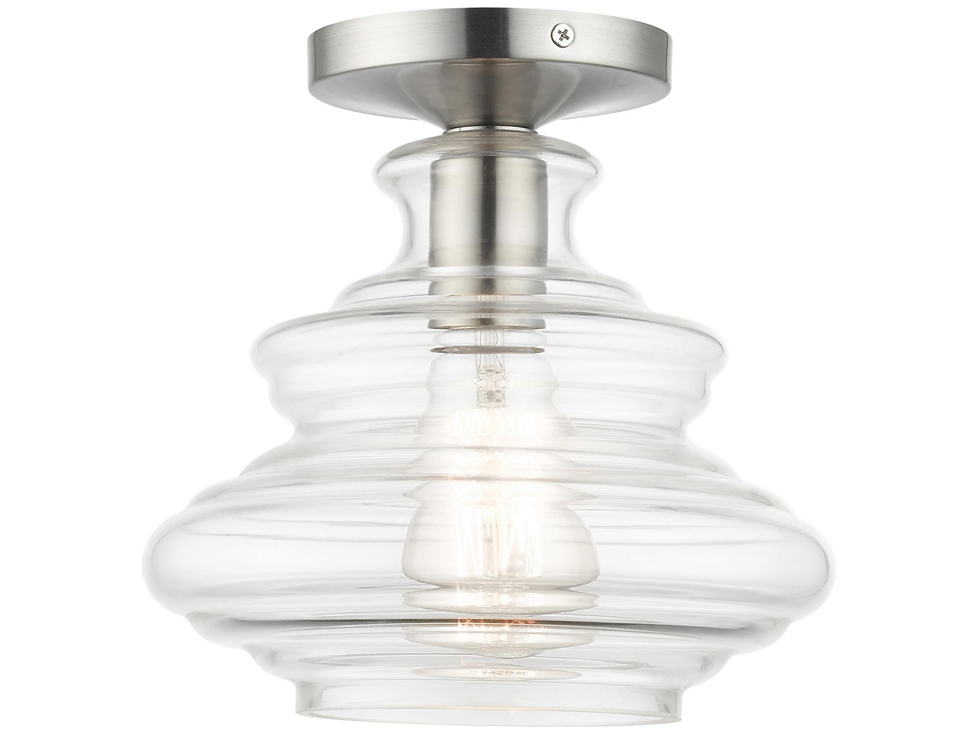 Livex Lighting Everett 1-Light Brushed Nickel Chrome Glass Semi Flush Mount