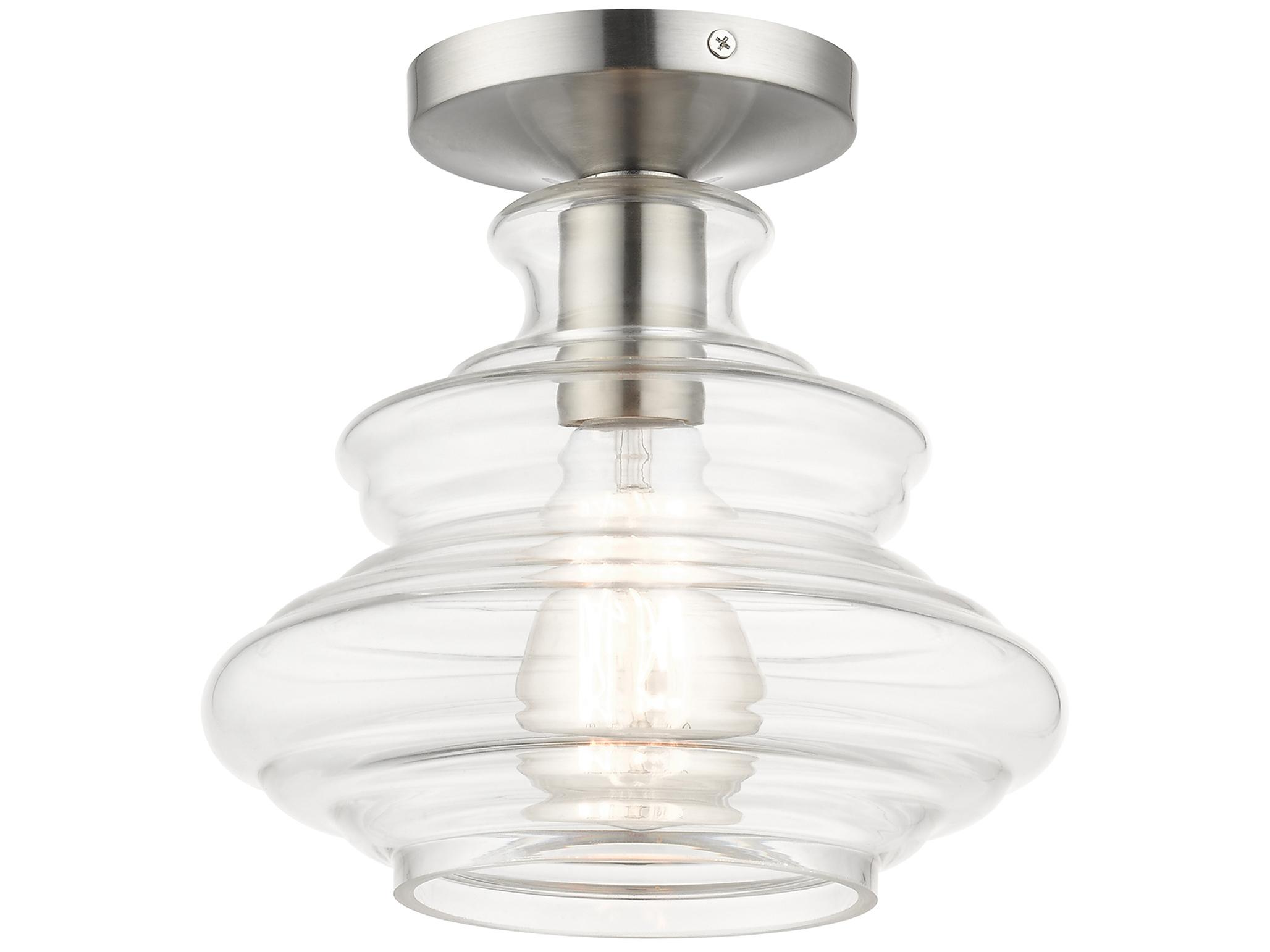 Livex Lighting Everett 1-Light Brushed Nickel Chrome Glass Semi Flush Mount