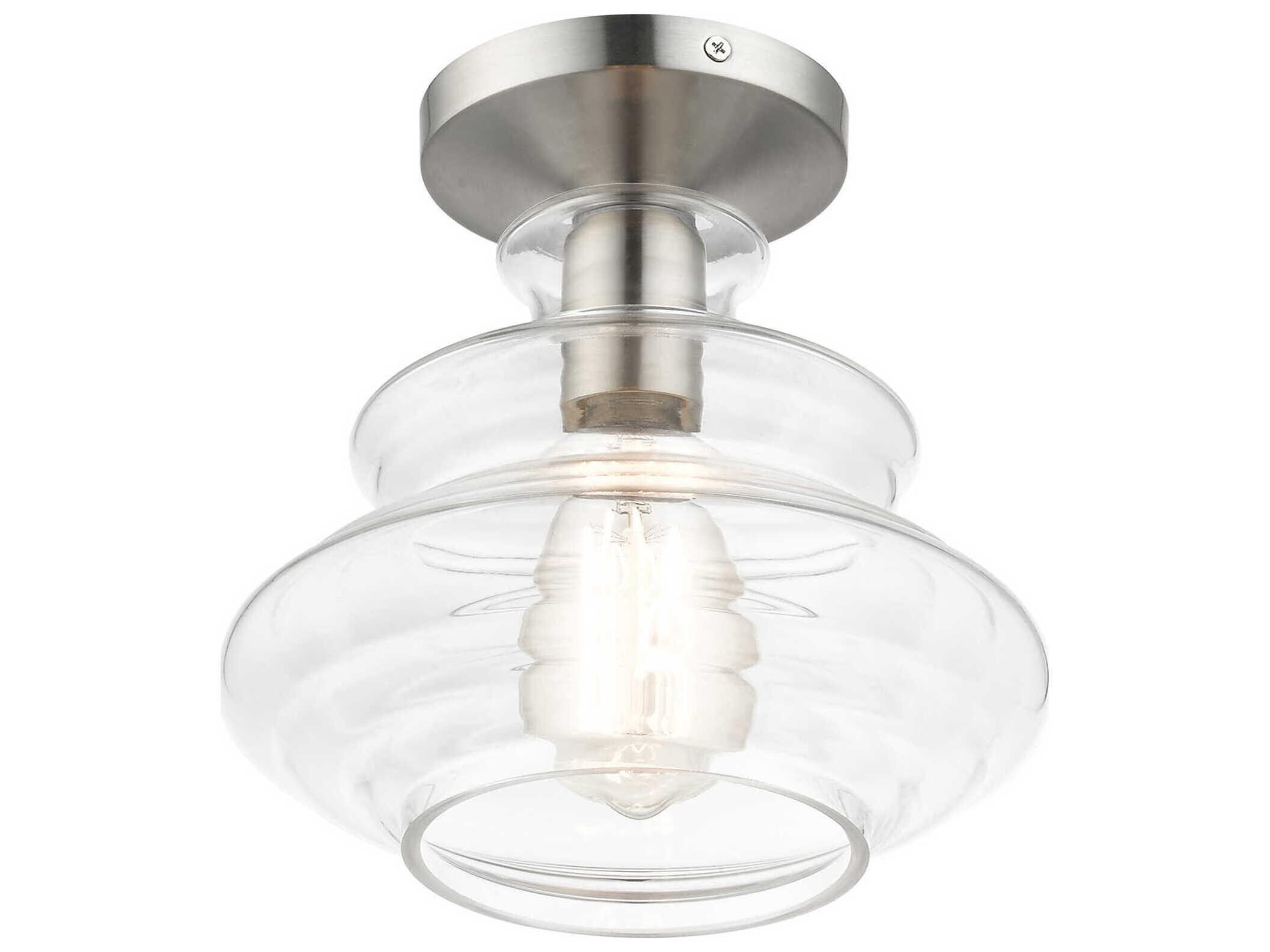 Livex Lighting Everett 1-Light Brushed Nickel Chrome Glass Semi Flush Mount
