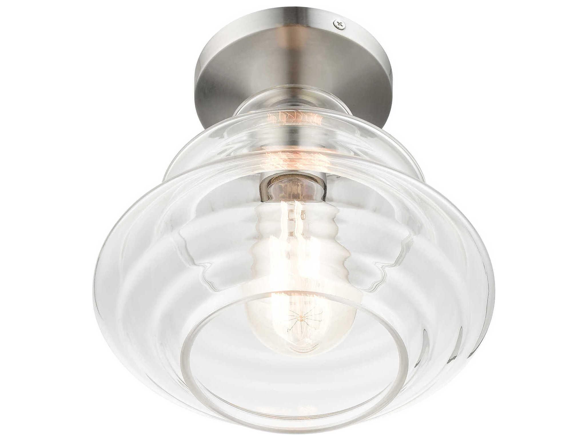 Livex Lighting Everett 1-Light Brushed Nickel Chrome Glass Semi Flush Mount