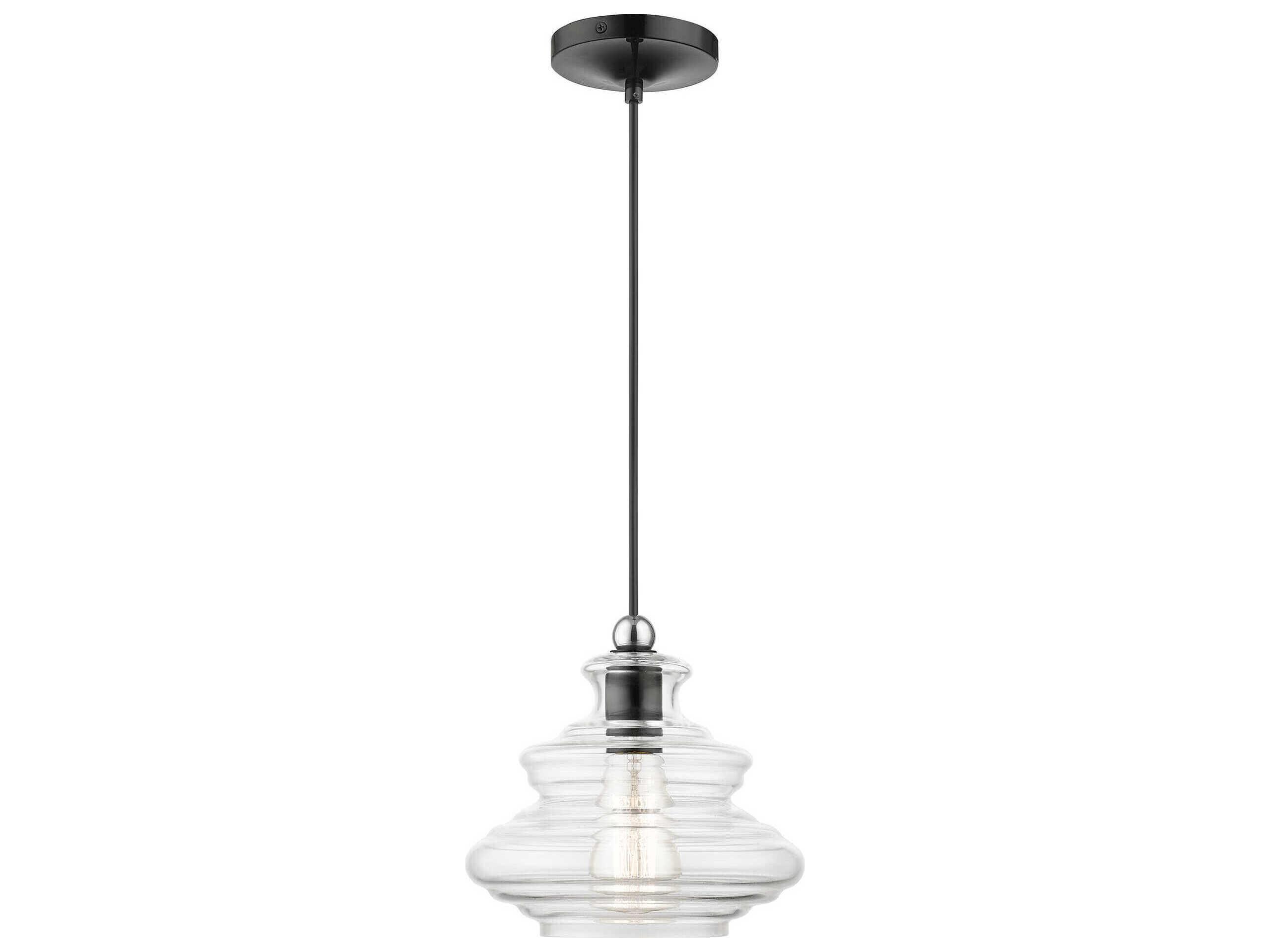 Livex Lighting Everett 1-Light Shiny Black Chrome Glass Mini Pendant