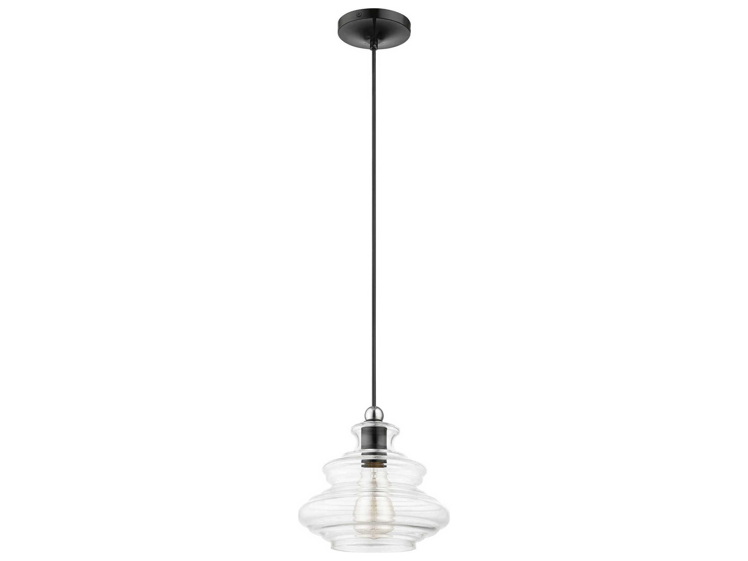 Livex Lighting Everett 1-Light Shiny Black Chrome Glass Mini Pendant