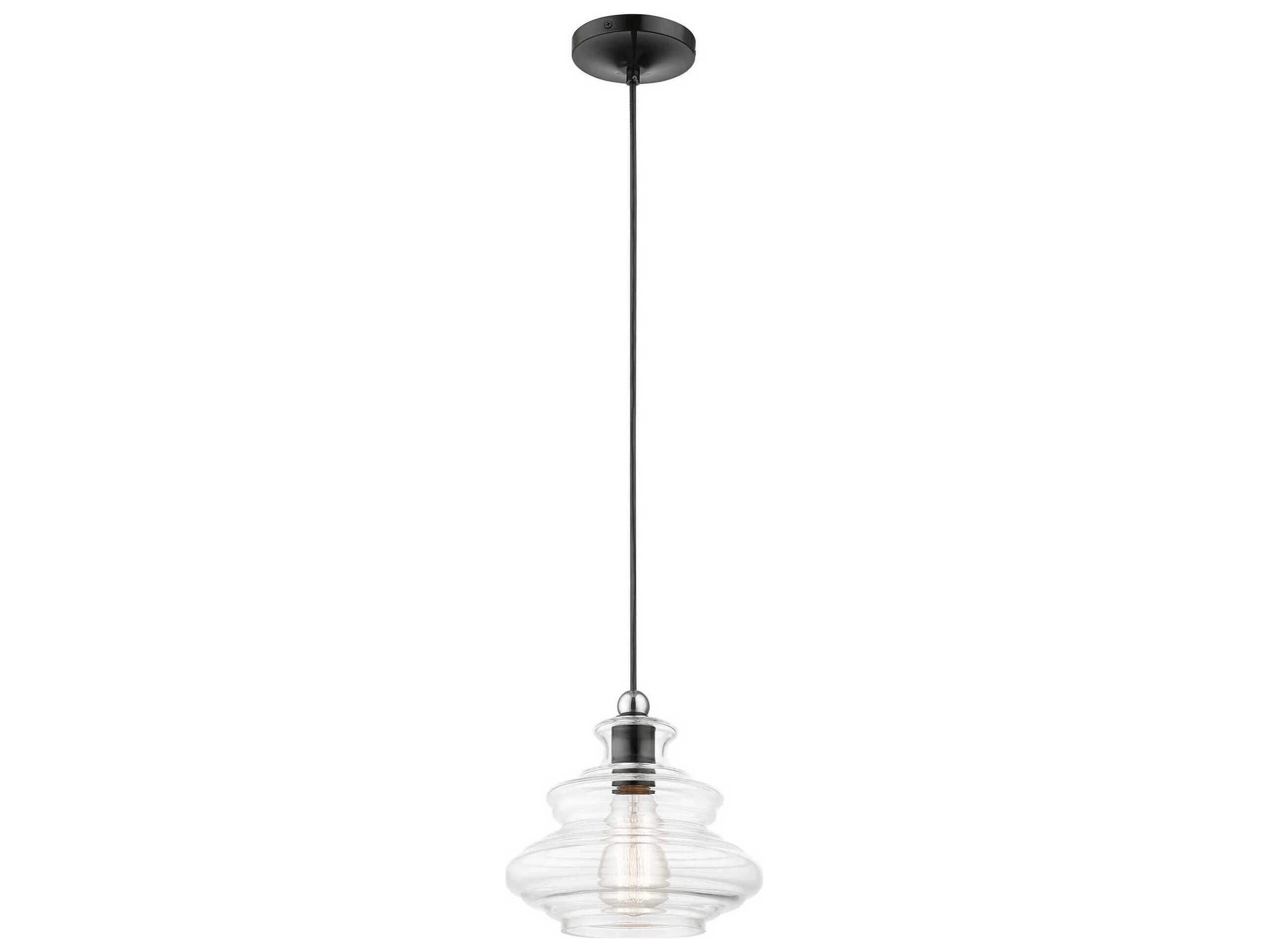 Livex Lighting Everett 1-Light Shiny Black Chrome Glass Mini Pendant