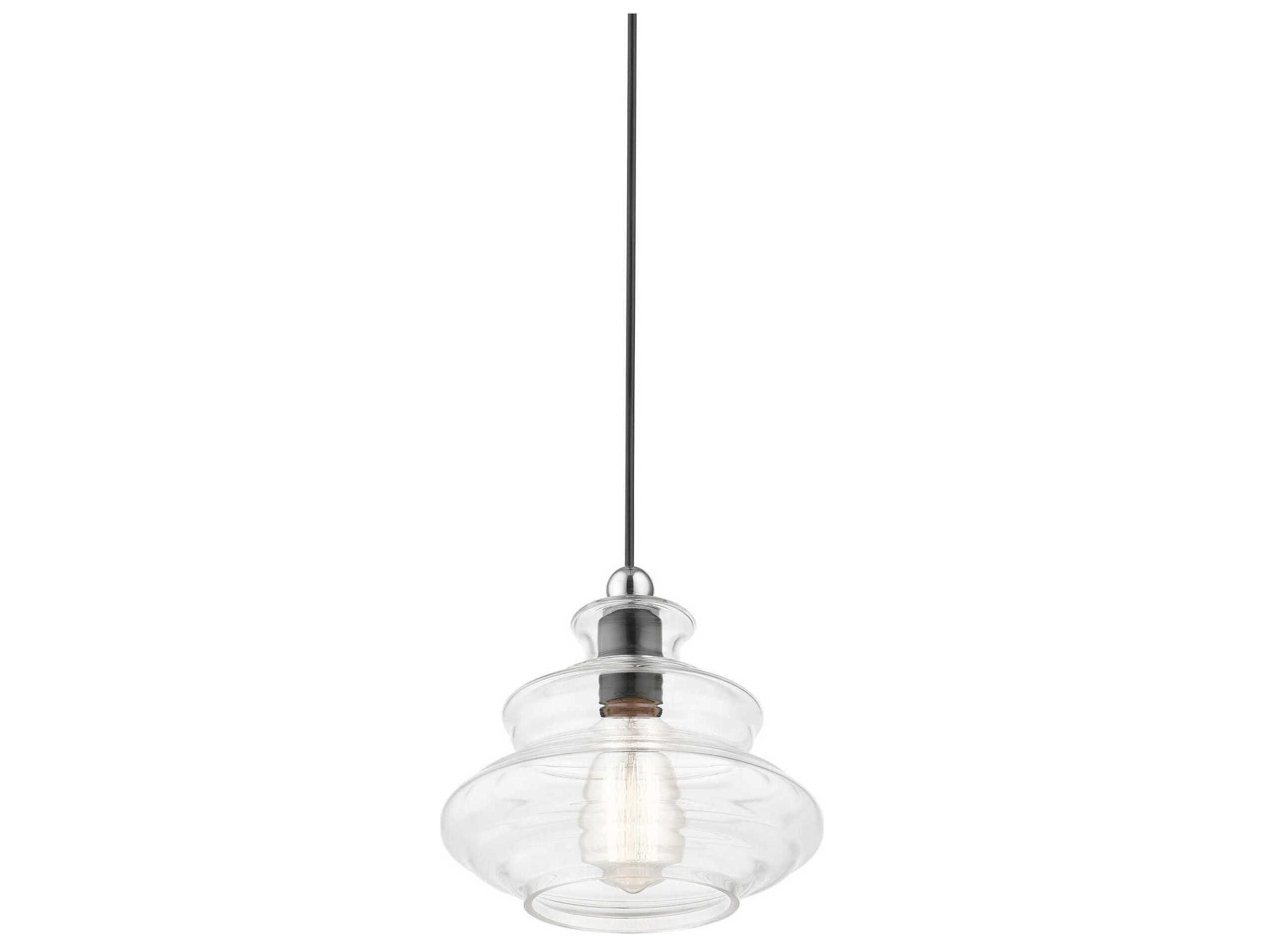 Livex Lighting Everett 1-Light Shiny Black Chrome Glass Mini Pendant