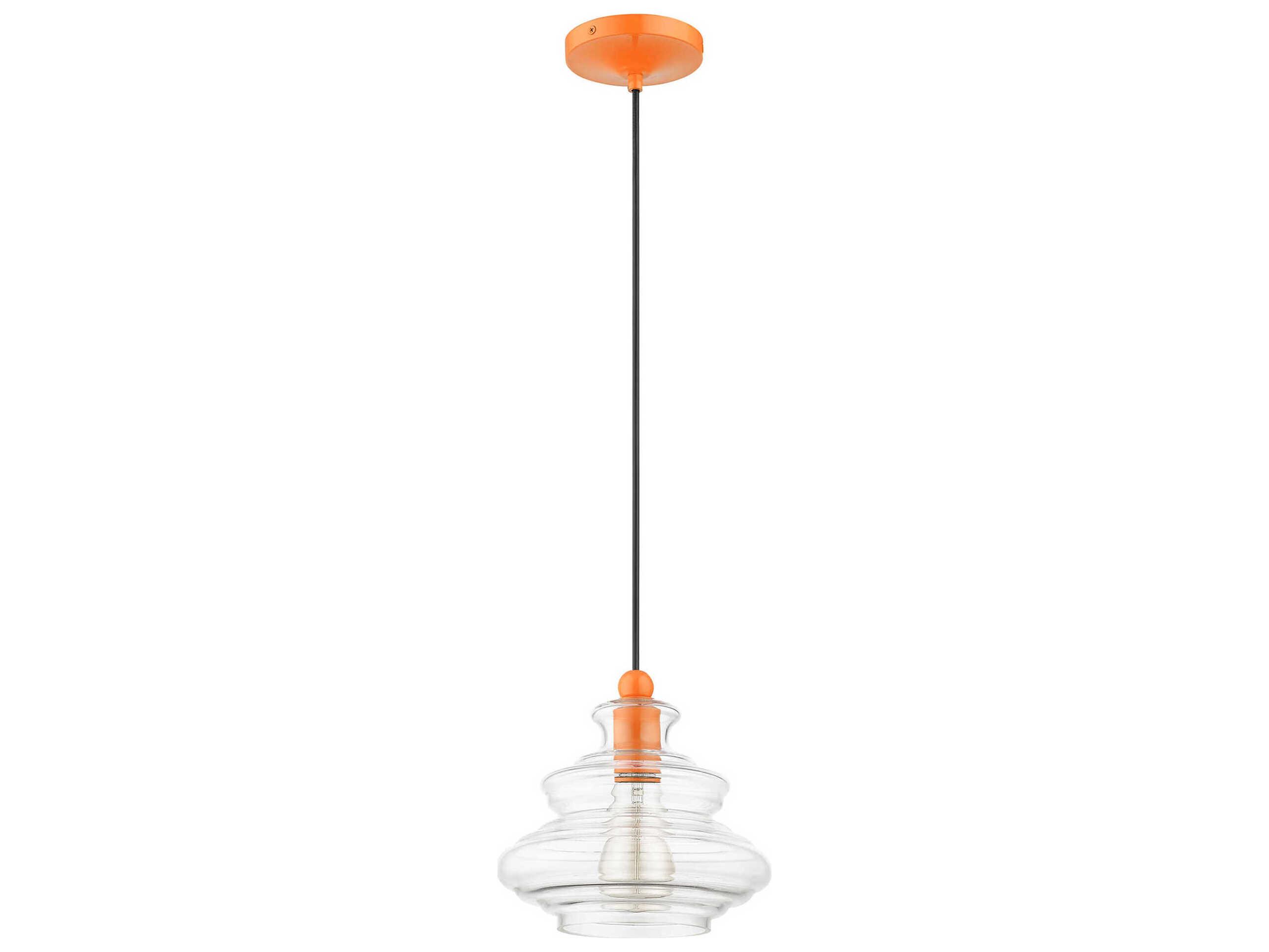 Livex Lighting Everett 1-Light Shiny Orange Glass Mini Pendant
