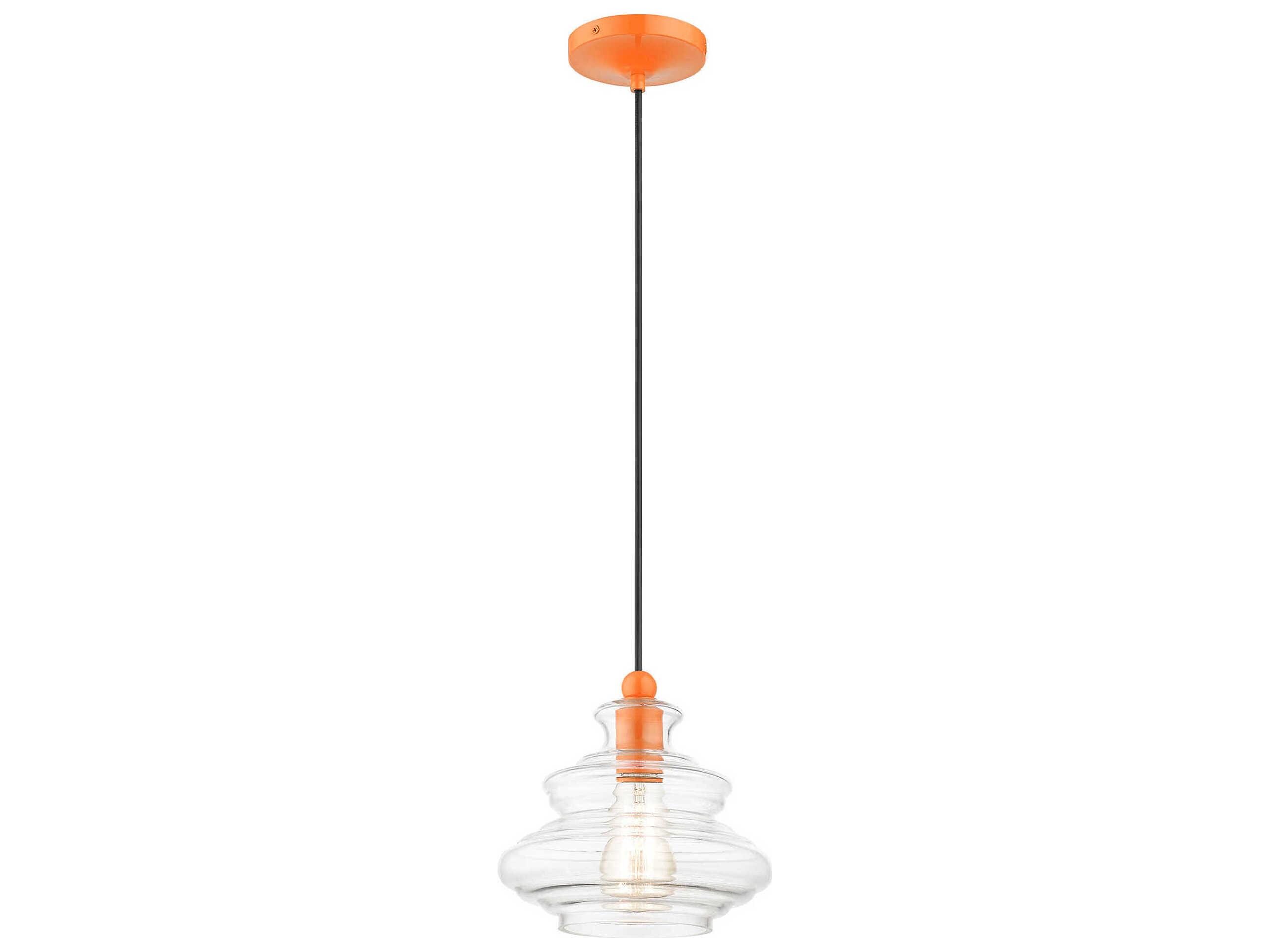 Livex Lighting Everett 1-Light Shiny Orange Glass Mini Pendant