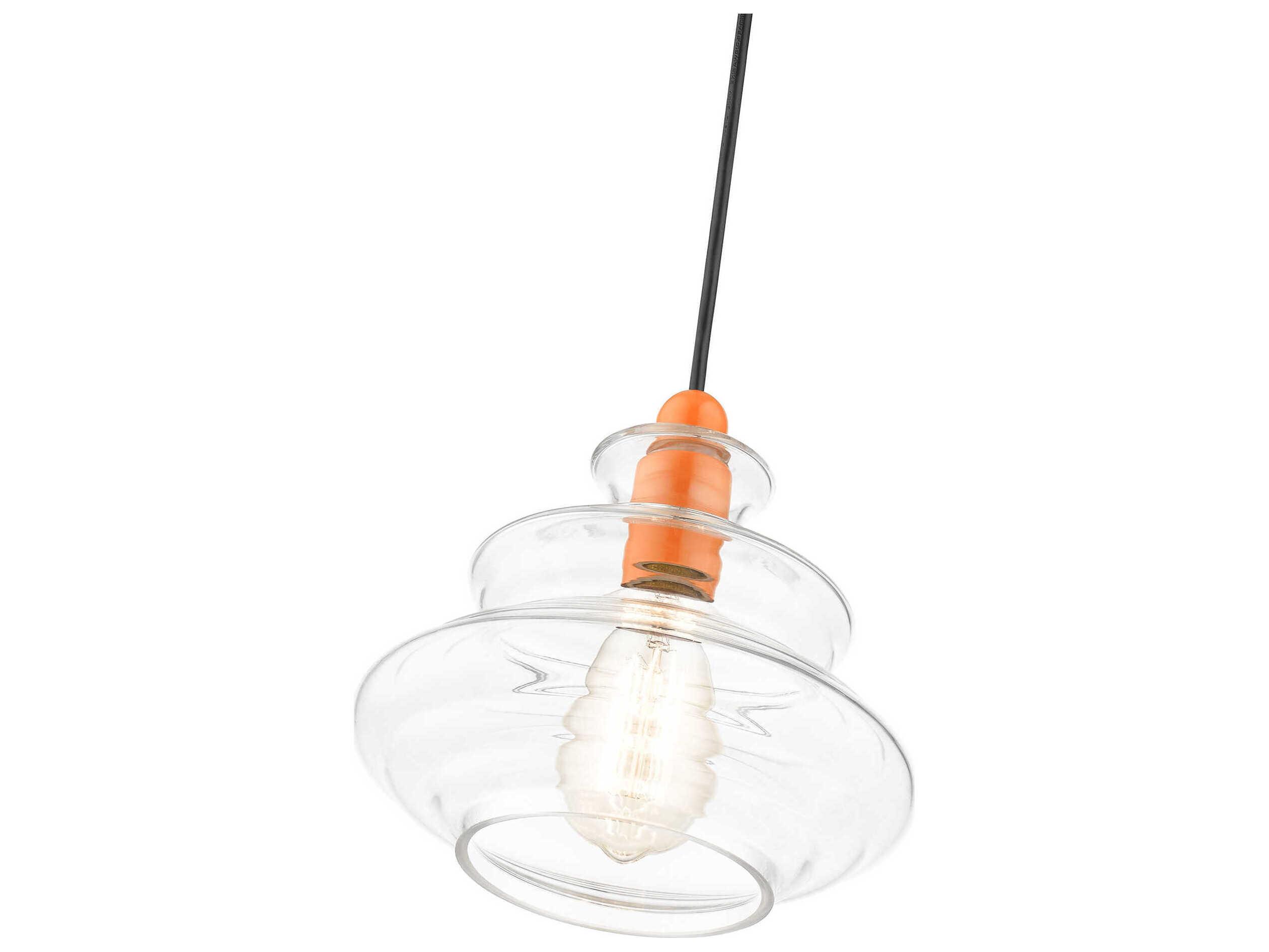 Livex Lighting Everett 1-Light Shiny Orange Glass Mini Pendant