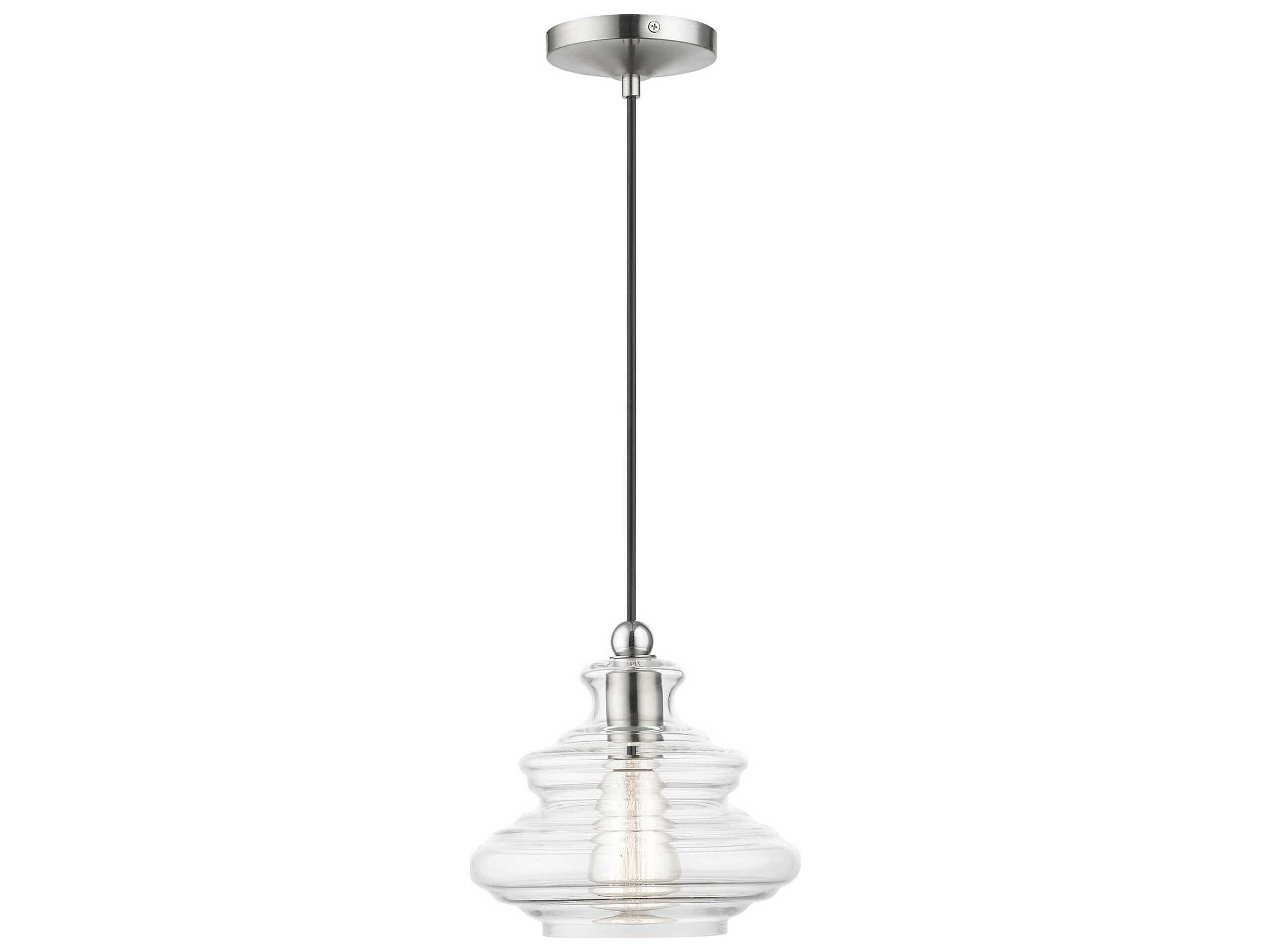 Livex Lighting Everett 1-Light Brushed Nickel Chrome Glass Mini Pendant