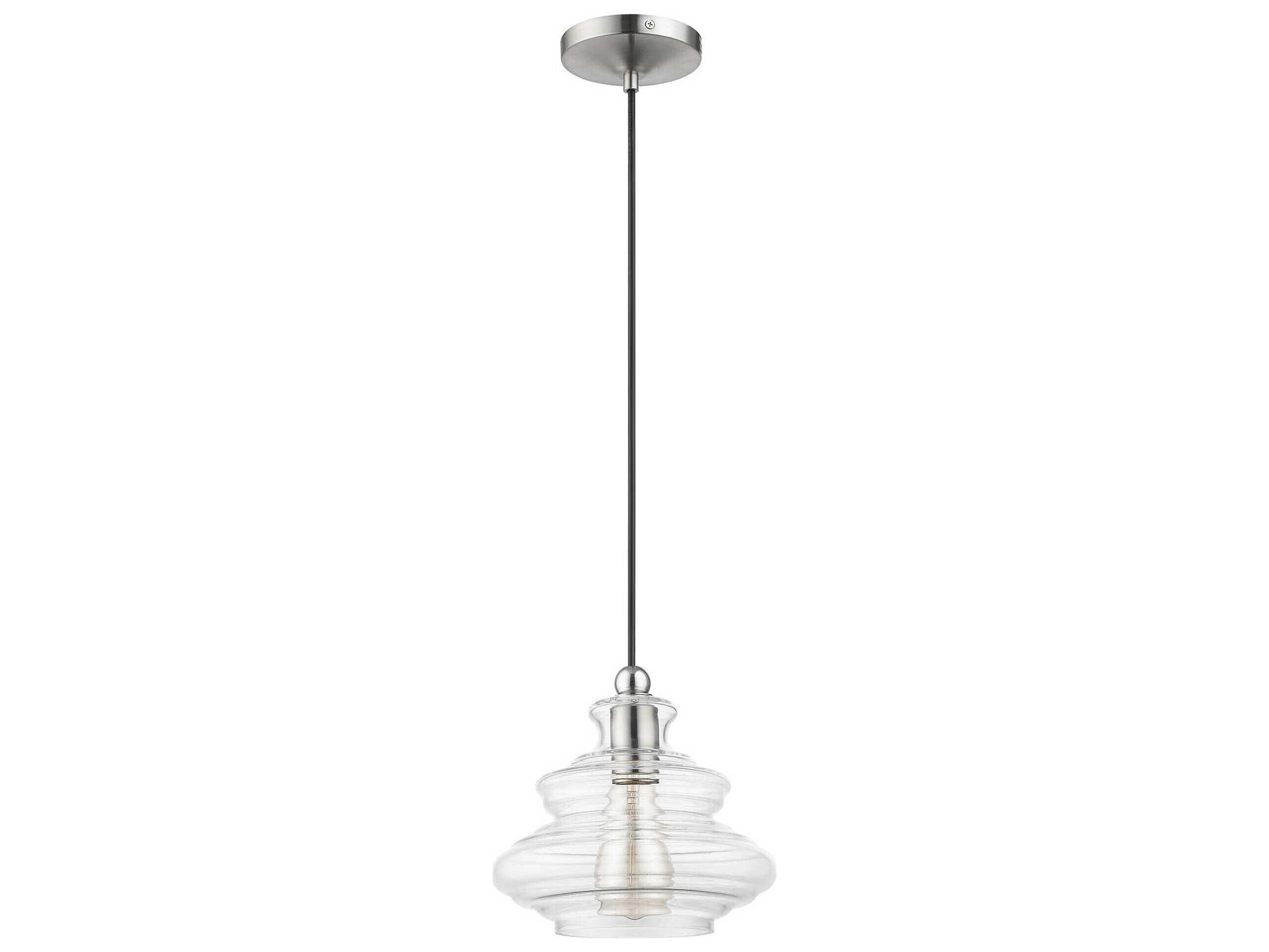 Livex Lighting Everett 1-Light Brushed Nickel Chrome Glass Mini Pendant