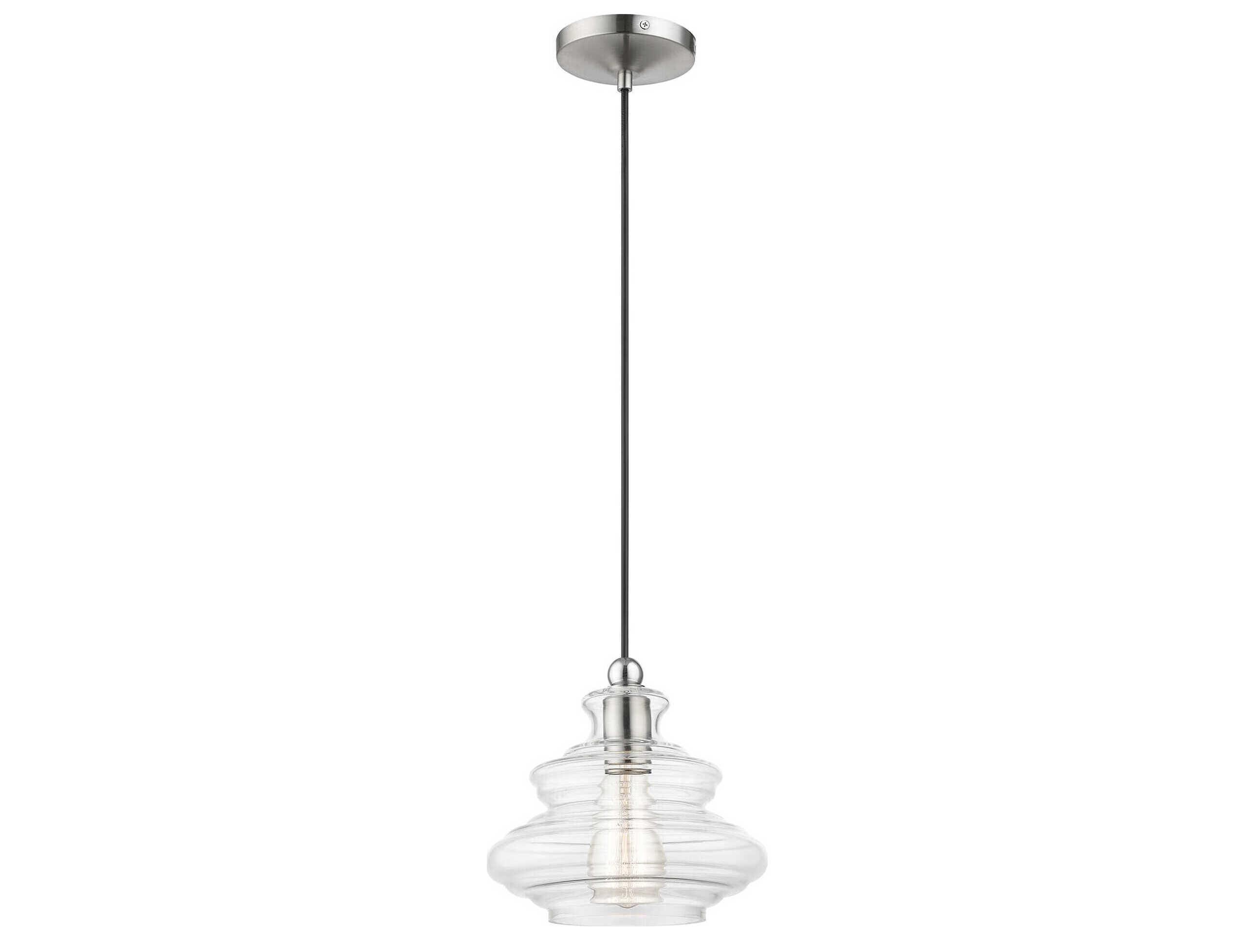Livex Lighting Everett 1-Light Brushed Nickel Chrome Glass Mini Pendant
