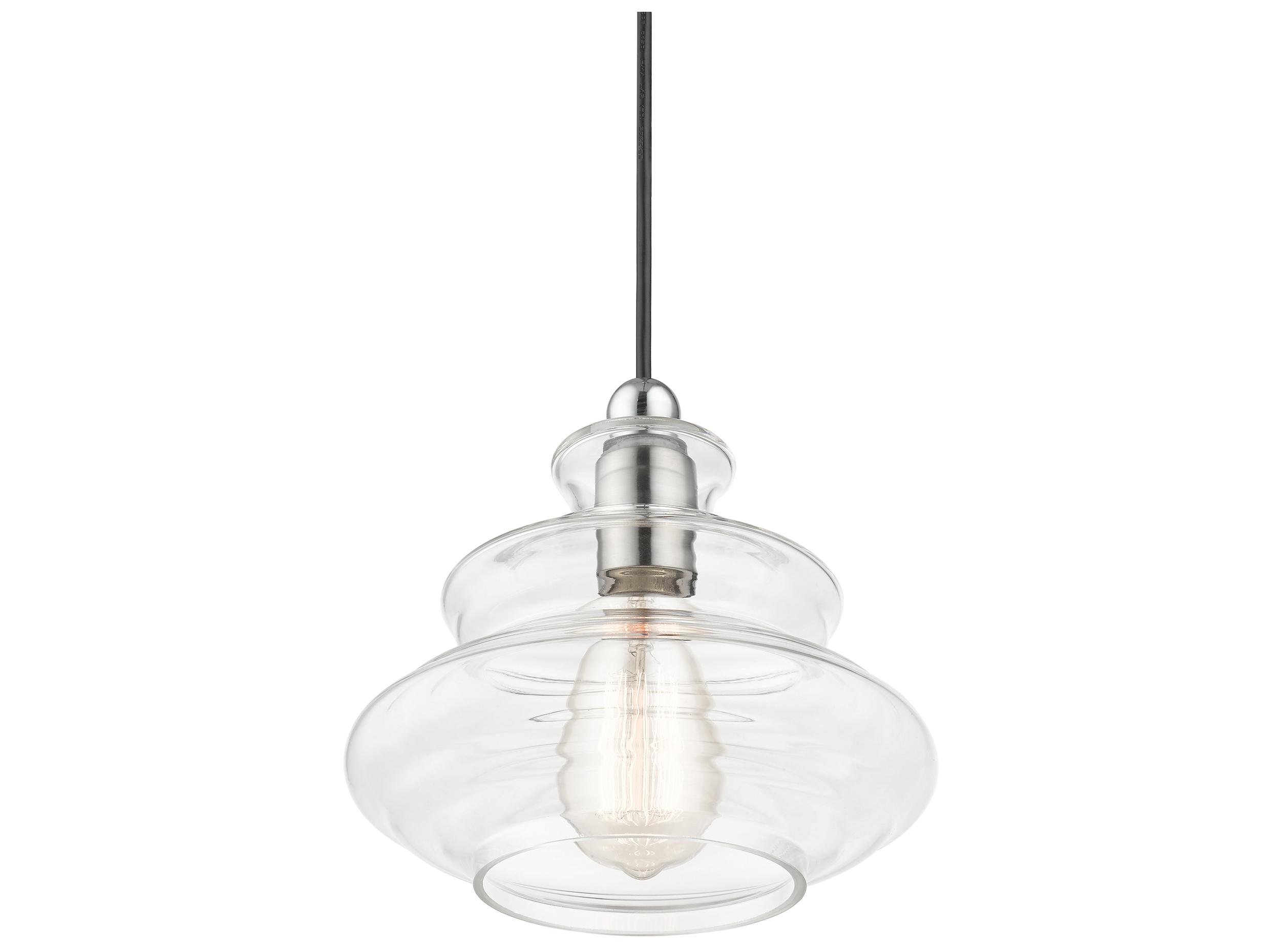 Livex Lighting Everett 1-Light Brushed Nickel Chrome Glass Mini Pendant