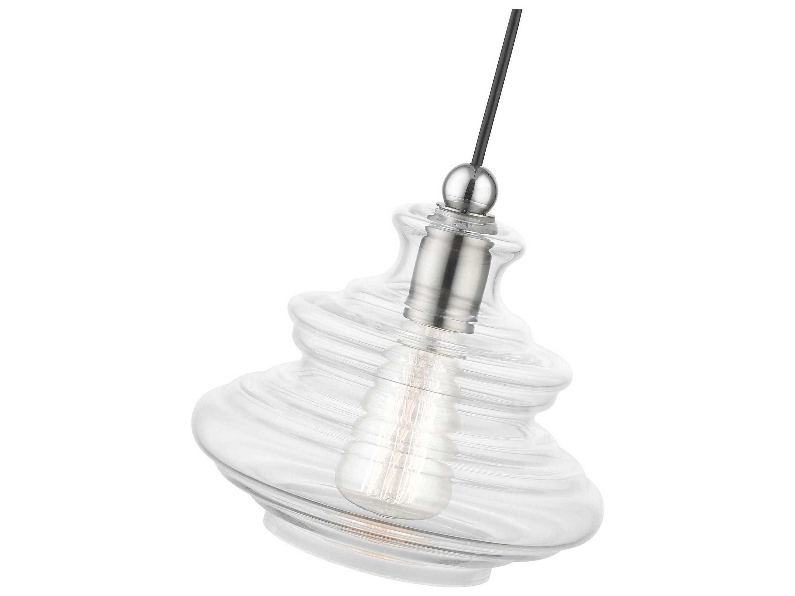 Livex Lighting Everett 1-Light Brushed Nickel Chrome Glass Mini Pendant