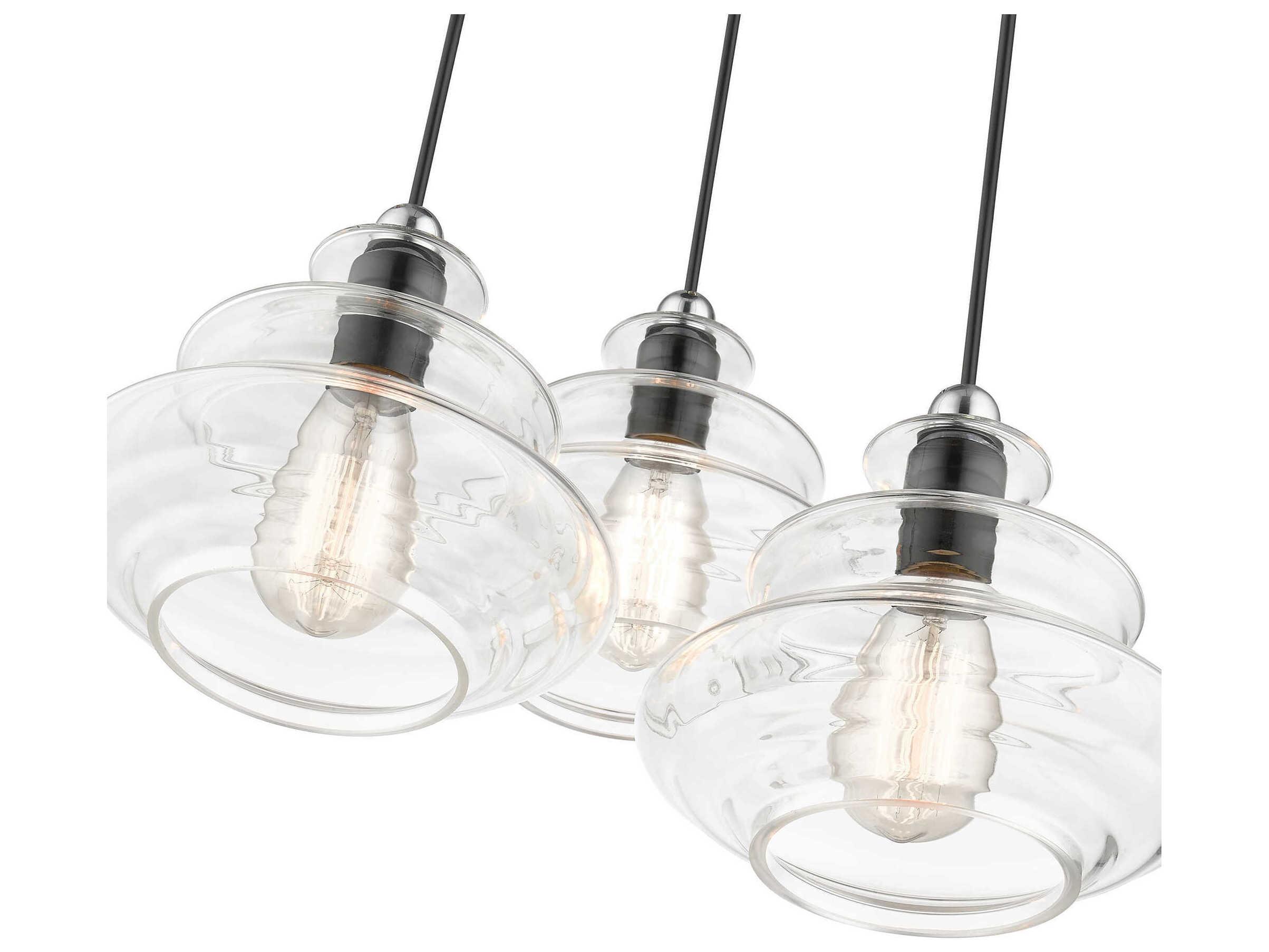 Livex Lighting Everett 3-Light Shiny Black Chrome Glass Pendant