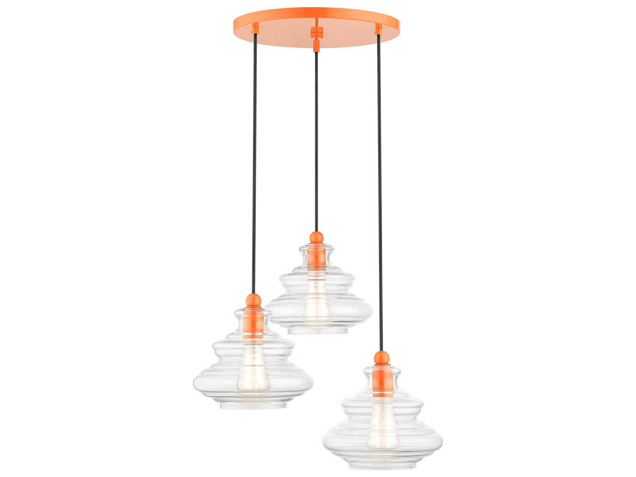 Livex Lighting Everett 3-Light Shiny Orange Glass Pendant