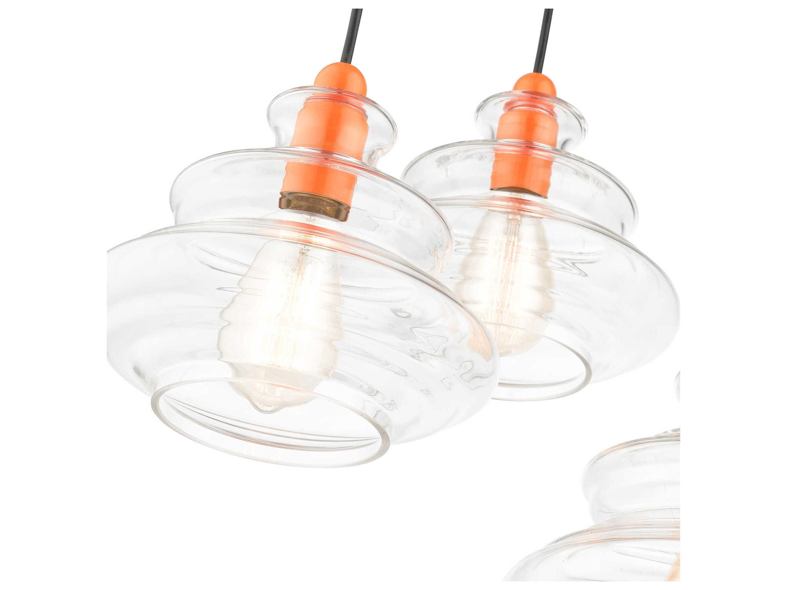Livex Lighting Everett 3-Light Shiny Orange Glass Pendant