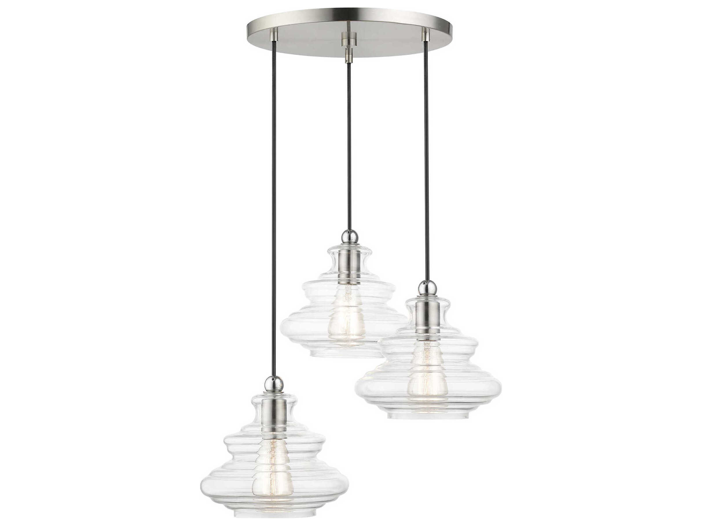 Livex Lighting Everett 3-Light Brushed Nickel Chrome Glass Pendant