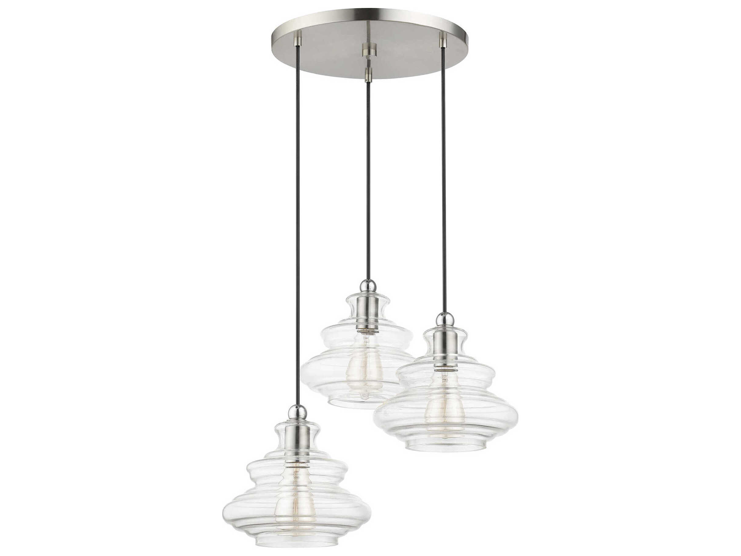 Livex Lighting Everett 3-Light Brushed Nickel Chrome Glass Pendant