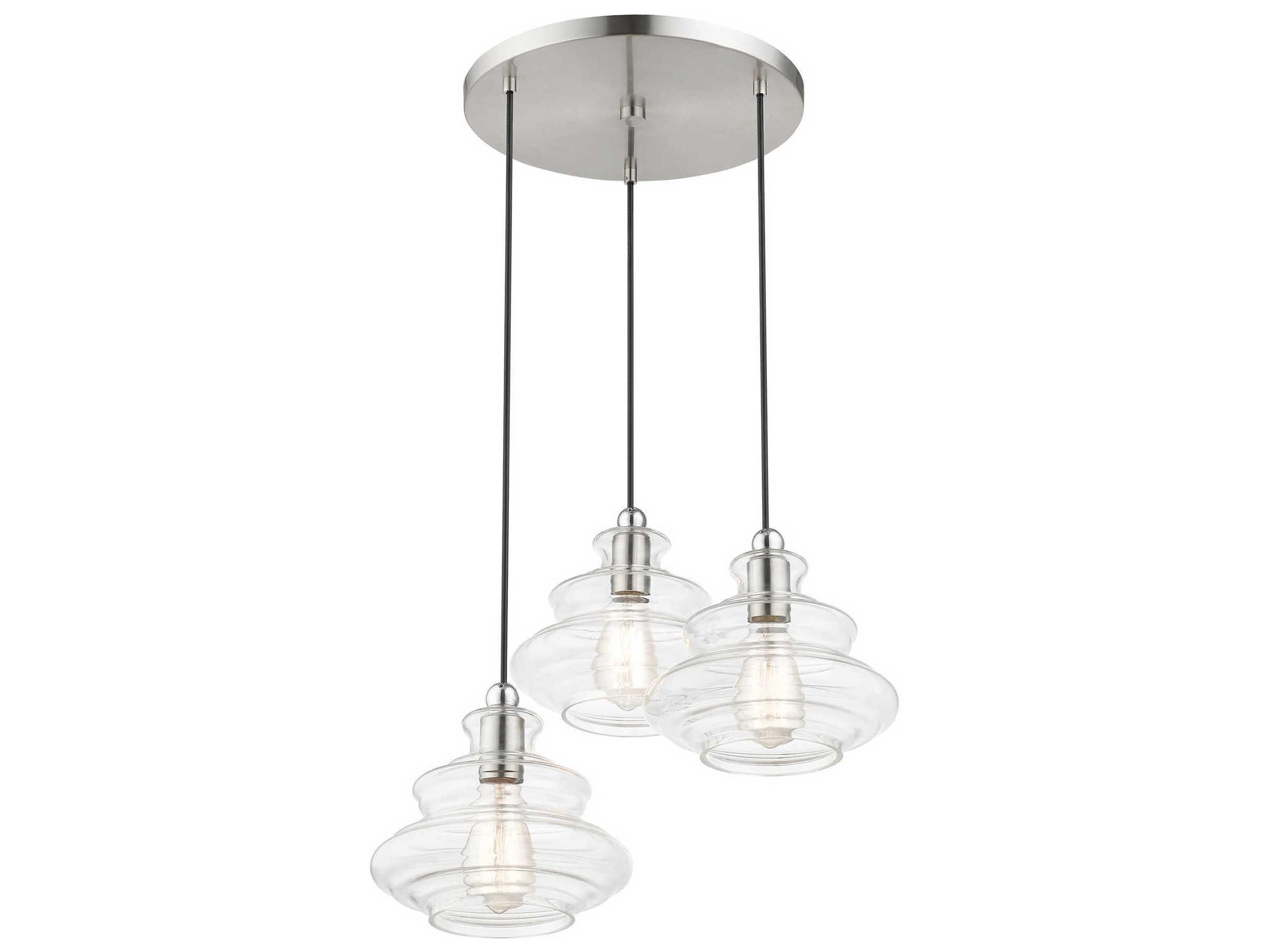 Livex Lighting Everett 3-Light Brushed Nickel Chrome Glass Pendant