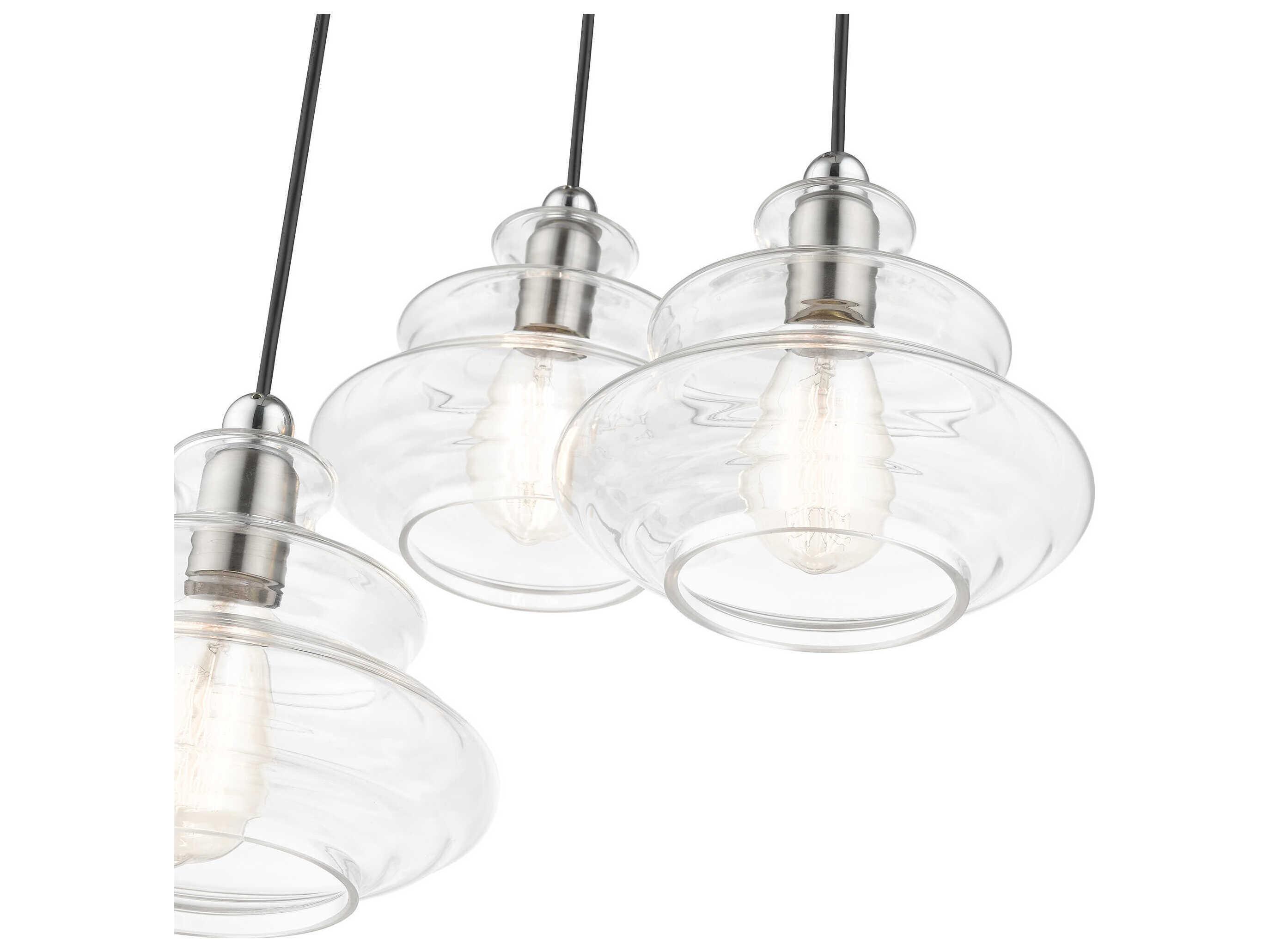 Livex Lighting Everett 3-Light Brushed Nickel Chrome Glass Pendant