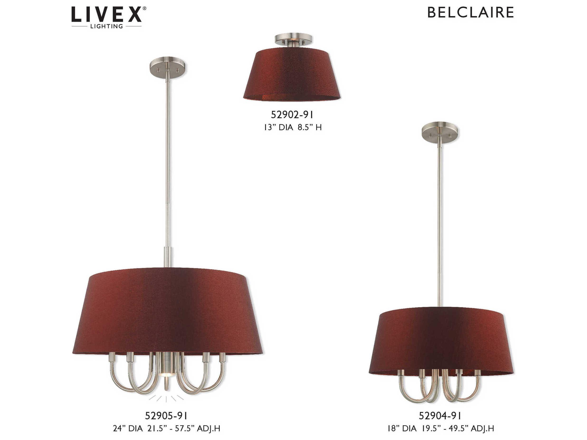 Livex Lighting Belclaire 1-Light Brushed Nickel Red Empire Semi Flush Mount