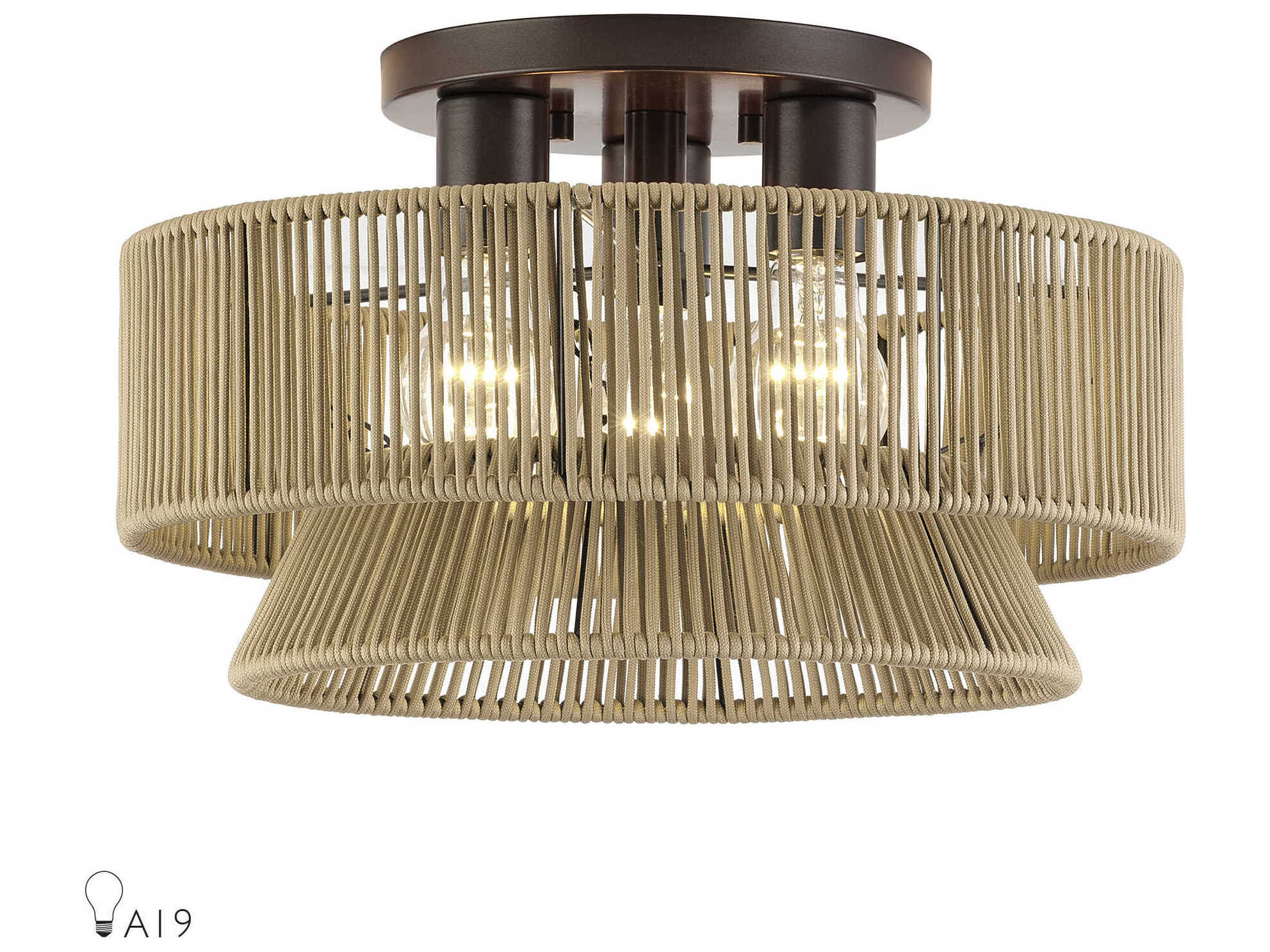 Livex Lighting Florell 3-Light English Bronze Drum Semi Flush Mount