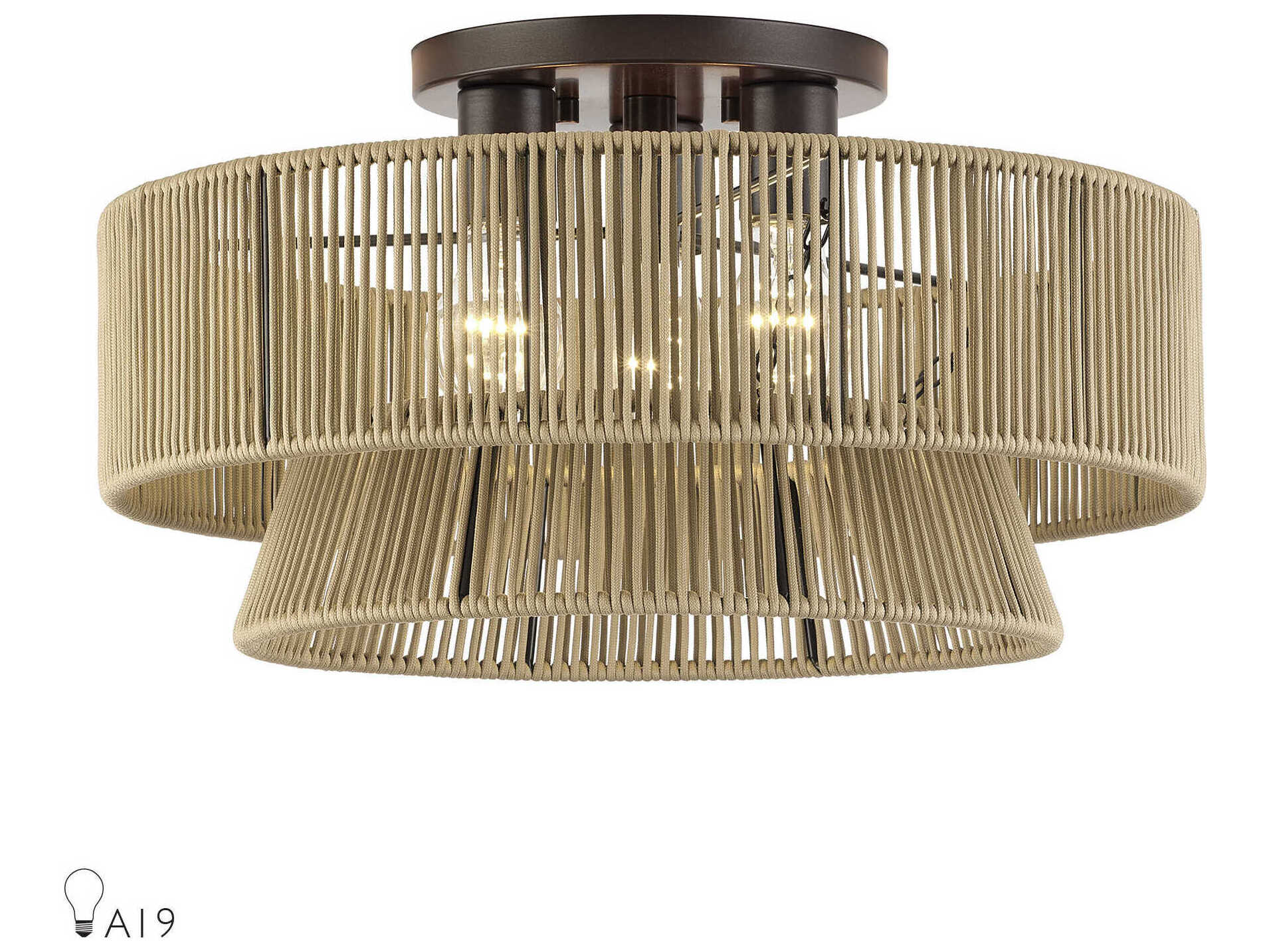 Livex Lighting Florell 3-Light English Bronze Drum Semi Flush Mount