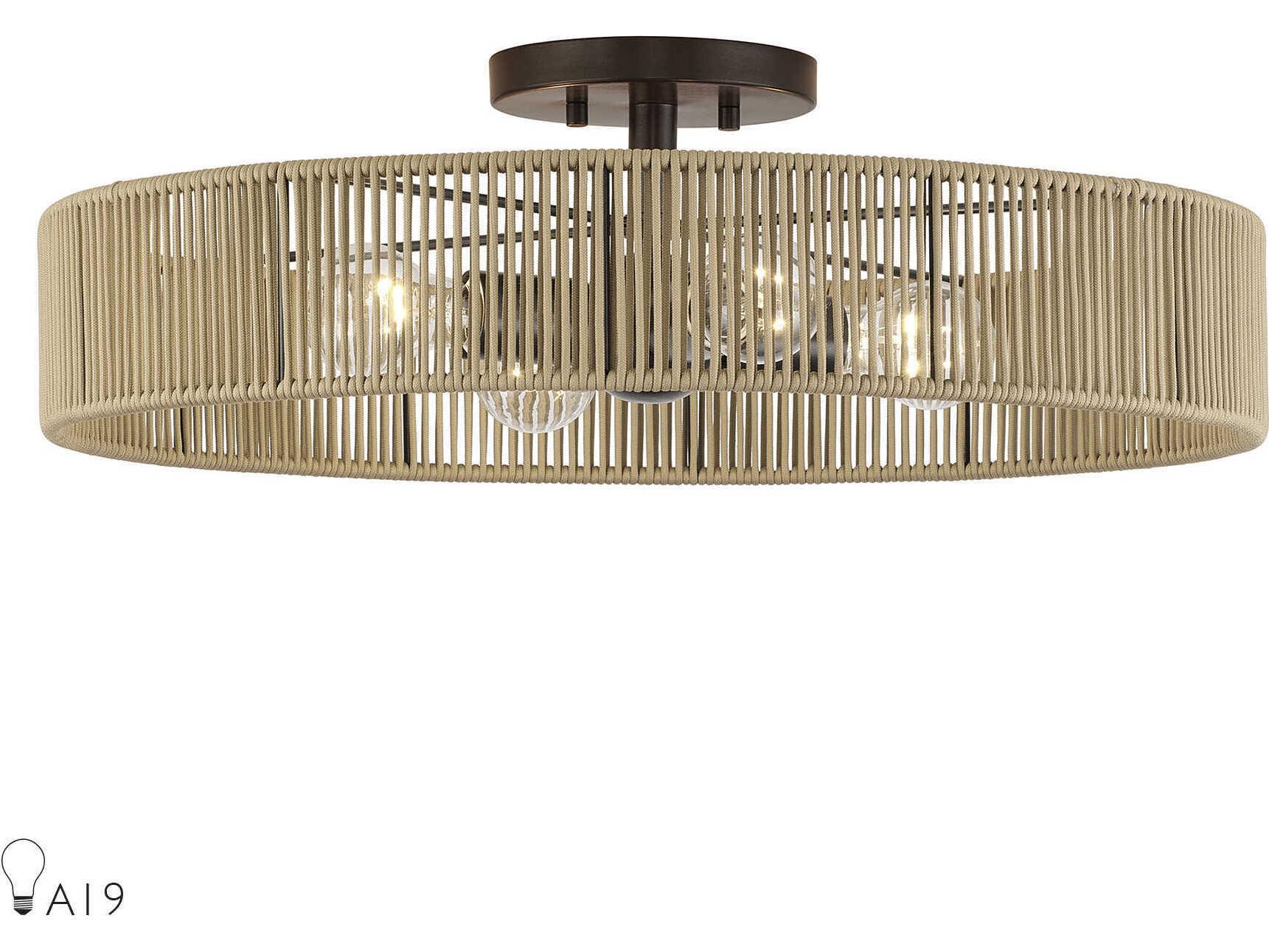 Livex Lighting Goldiemesh 4-Light English Bronze Drum Semi Flush Mount