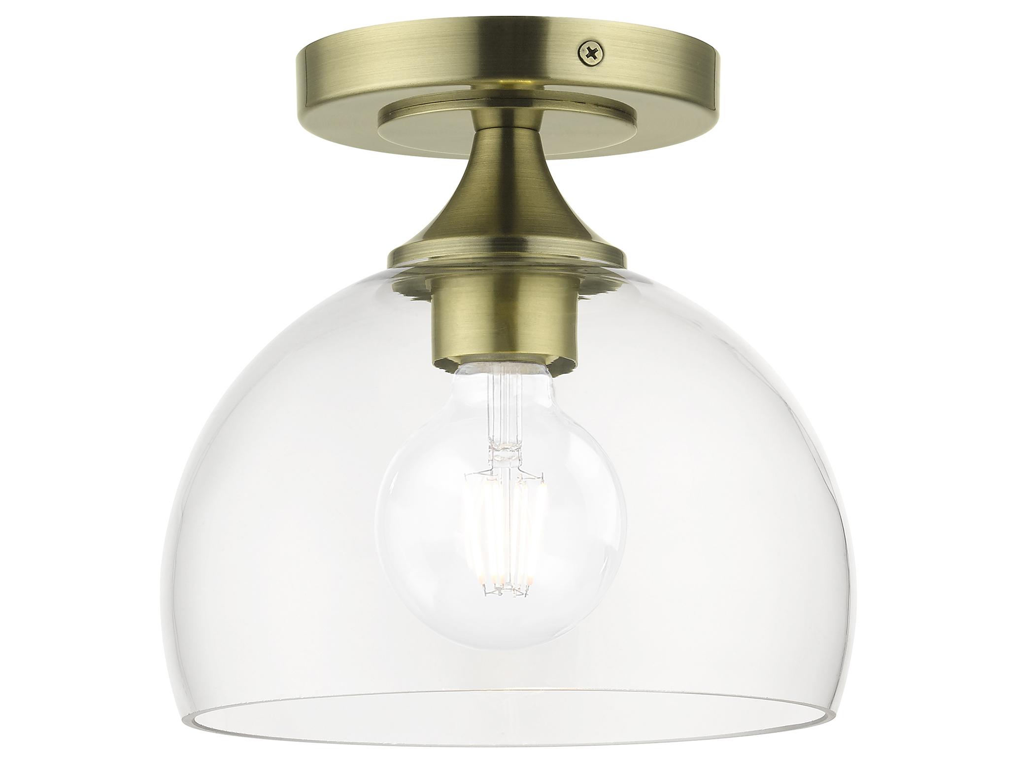 Livex Lighting Glendon 1-Light Antique Brass Glass Dome Semi Flush Mount