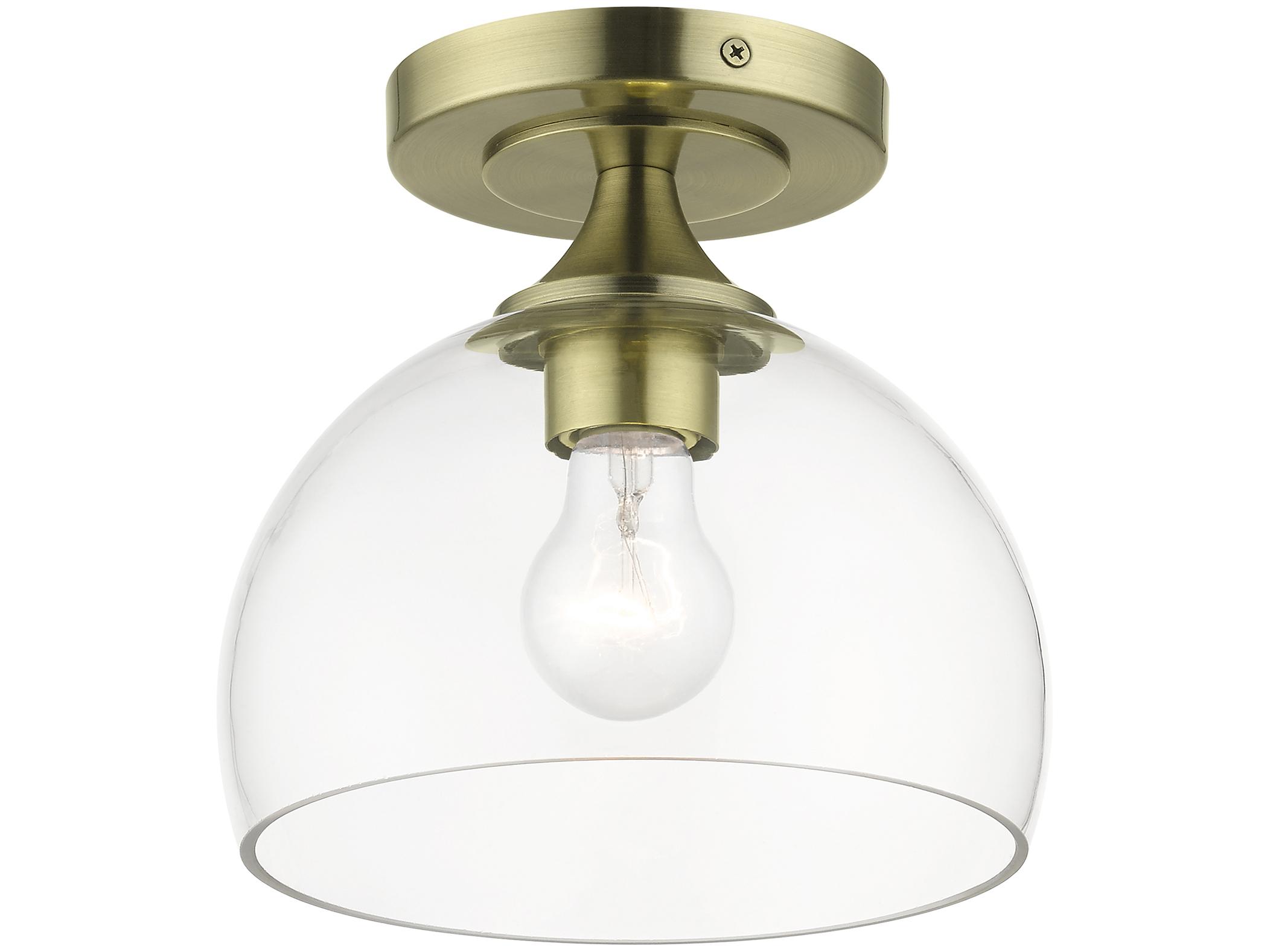 Livex Lighting Glendon 1-Light Antique Brass Glass Dome Semi Flush Mount