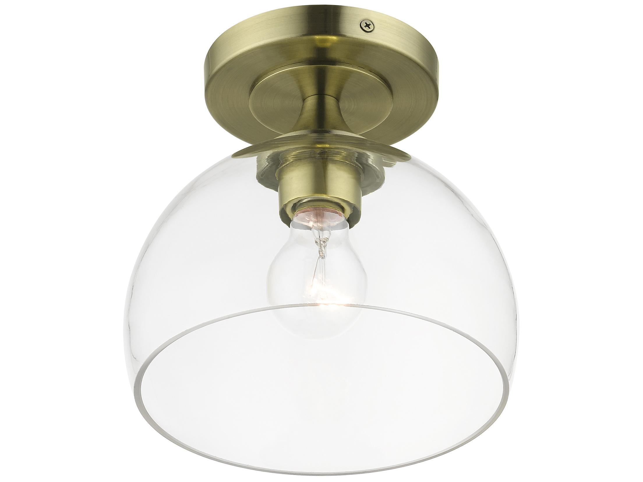 Livex Lighting Glendon 1-Light Antique Brass Glass Dome Semi Flush Mount