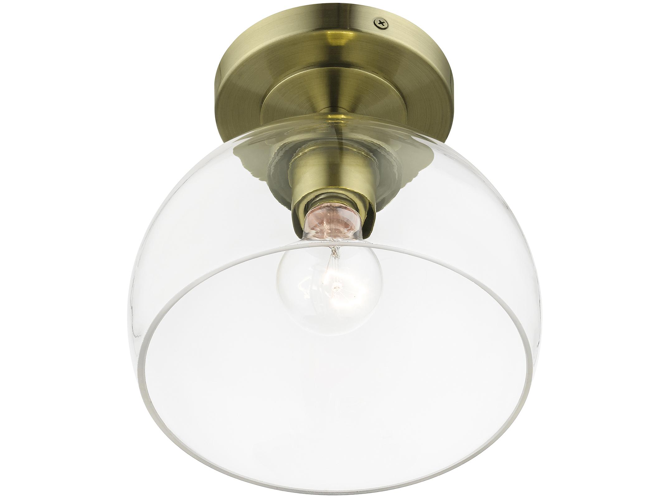 Livex Lighting Glendon 1-Light Antique Brass Glass Dome Semi Flush Mount