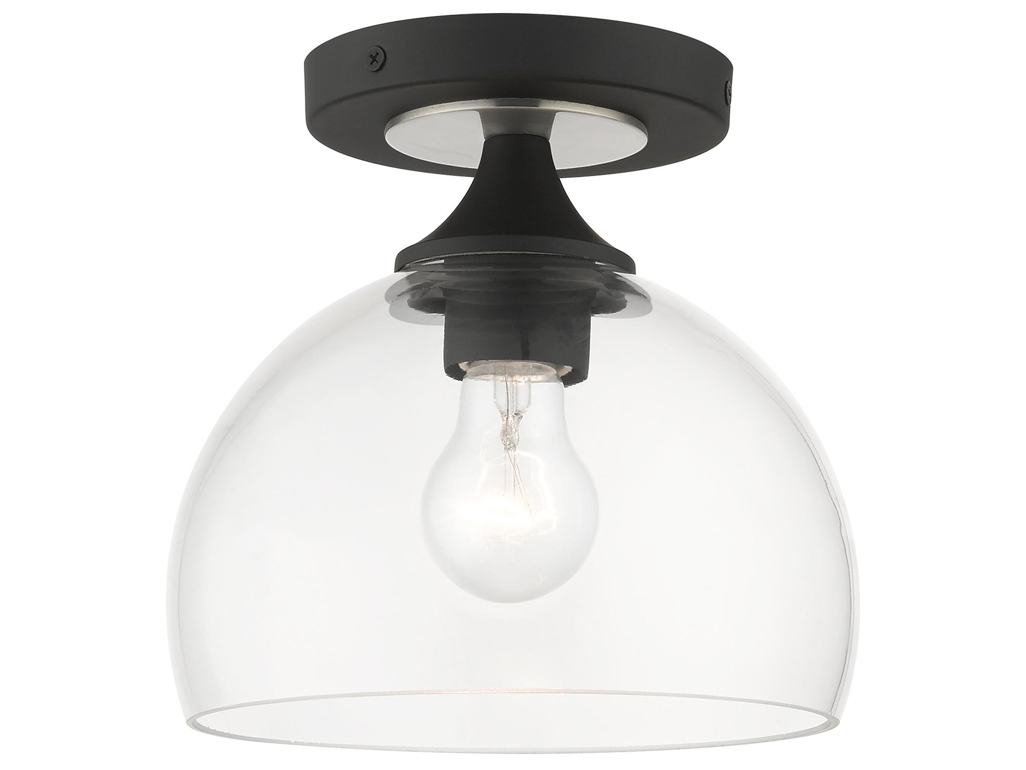 Livex Lighting Glendon 1-Light Black Brushed Nickel Glass Dome Semi Flush Mount