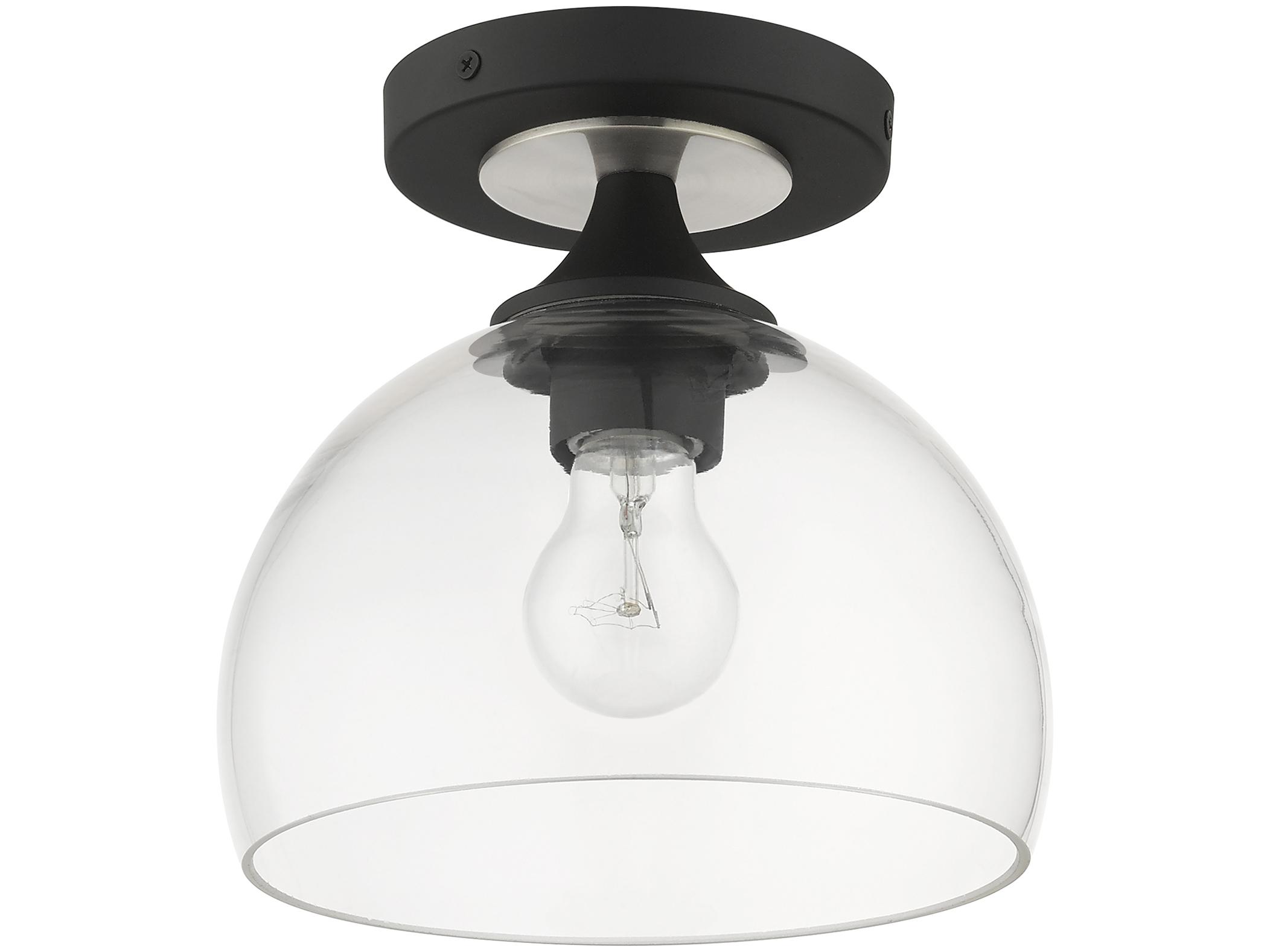 Livex Lighting Glendon 1-Light Black Brushed Nickel Glass Dome Semi Flush Mount