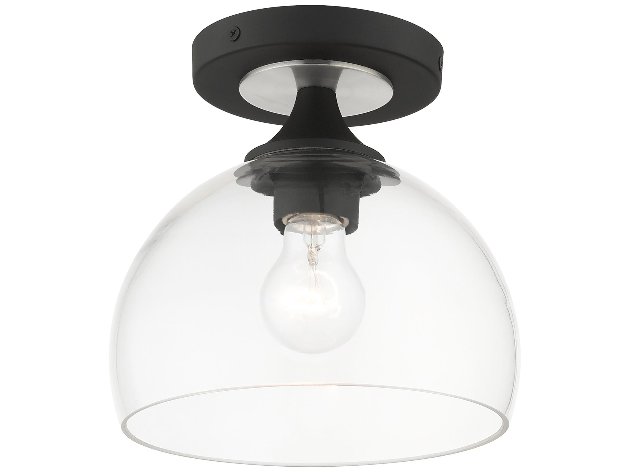 Livex Lighting Glendon 1-Light Black Brushed Nickel Glass Dome Semi Flush Mount