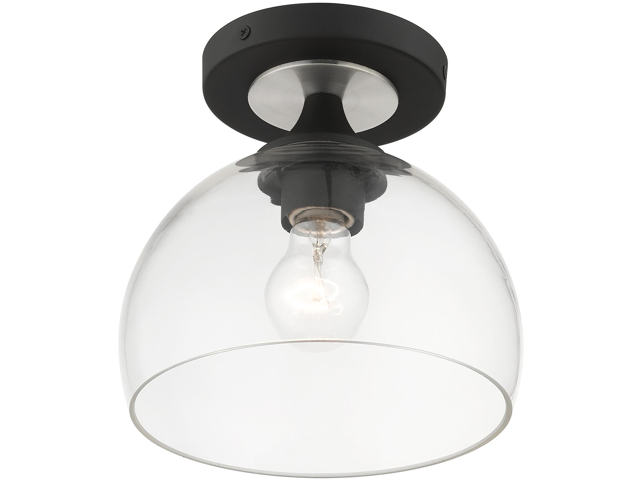 Livex Lighting Glendon 1-Light Black Brushed Nickel Glass Dome Semi Flush Mount
