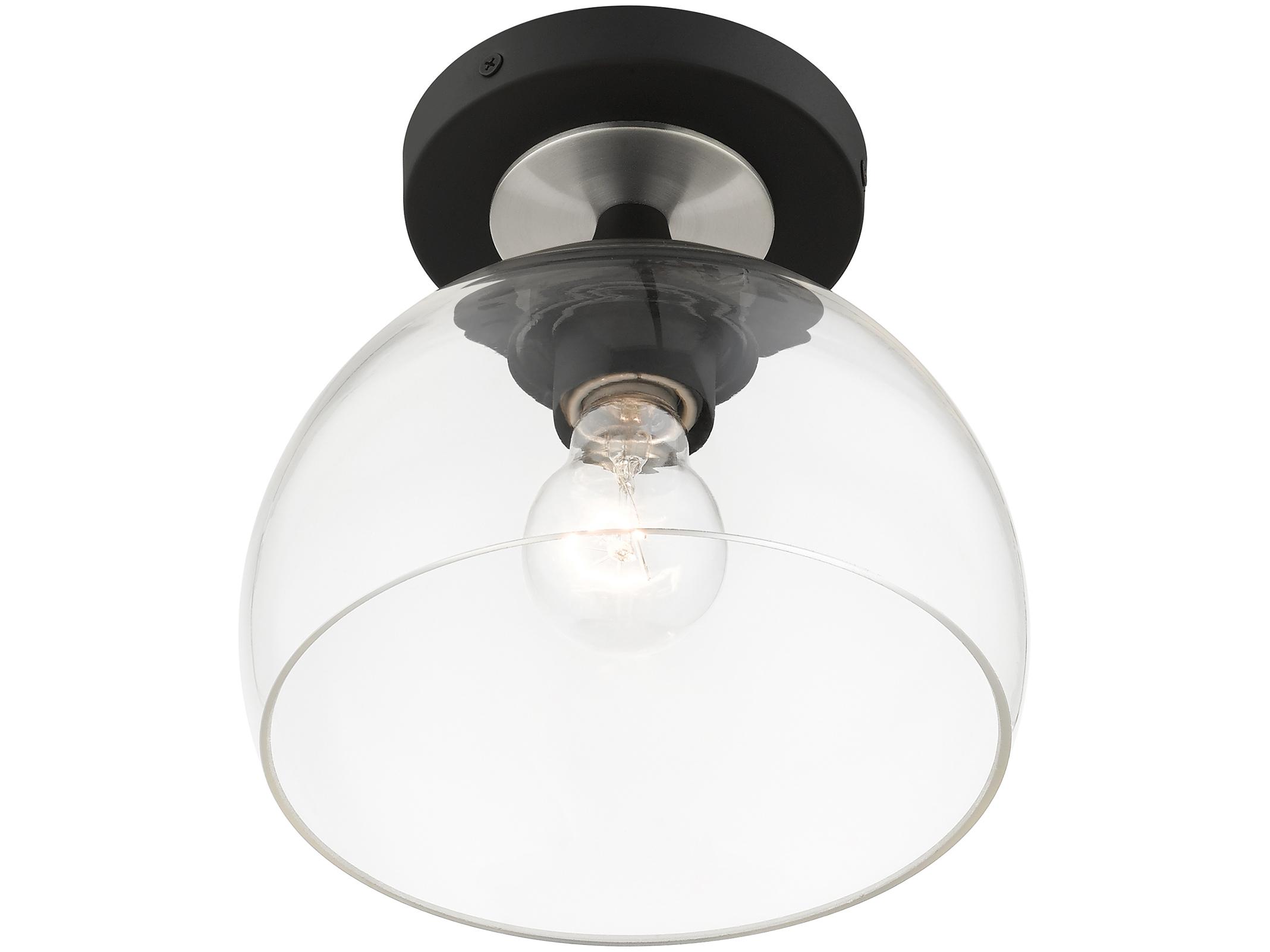 Livex Lighting Glendon 1-Light Black Brushed Nickel Glass Dome Semi Flush Mount
